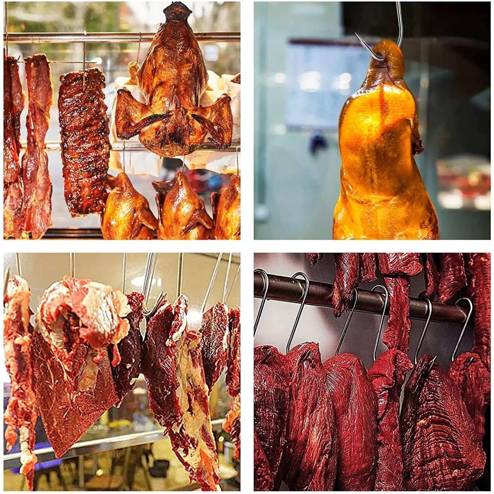 50 ganchos de acero inoxidable for colgar carne, for ahumadores, carniceros, barbacoas, cerdo, salchichas, tocino, jamones, pato, pavo, asado curado para Procesamiento de Carne(15cm)