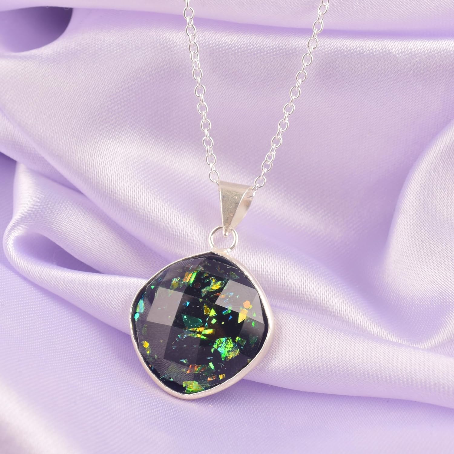Black Opal Crystals Pendant Necklace, Dainty Women Jewelry, Energy Healing Crystals, Birthday, Gift for Her, Gemstone Jewelry (black opal) - Image 2