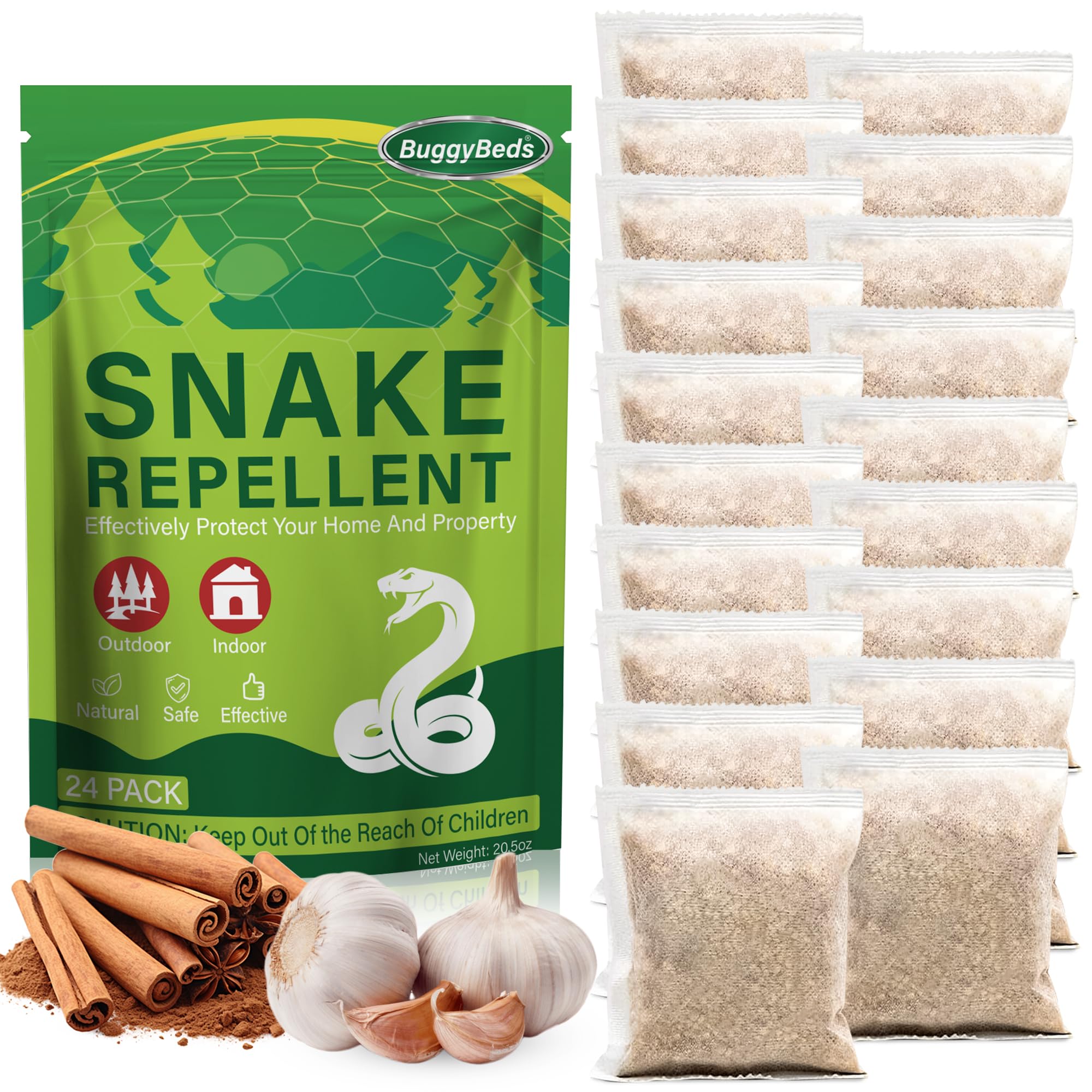 24 Pack Snake Repellent for Yard, Natural Snake Deterrent Pouches for Yards, Gardens, Garages, Camping & Outdoor, Long-Lasting, Safe Your Family & Pets