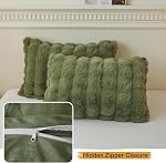 LIFEREVO 2 Pieces Fluffy Faux Rabbit Fur Pillow Cases, Luxury Soft Plush Shaggy Bubble Pillowcases Standard Size with Zipper, Furry Fuzzy Long Pillow Shams Adult Girls Kids Teens 20x26, Sage Green