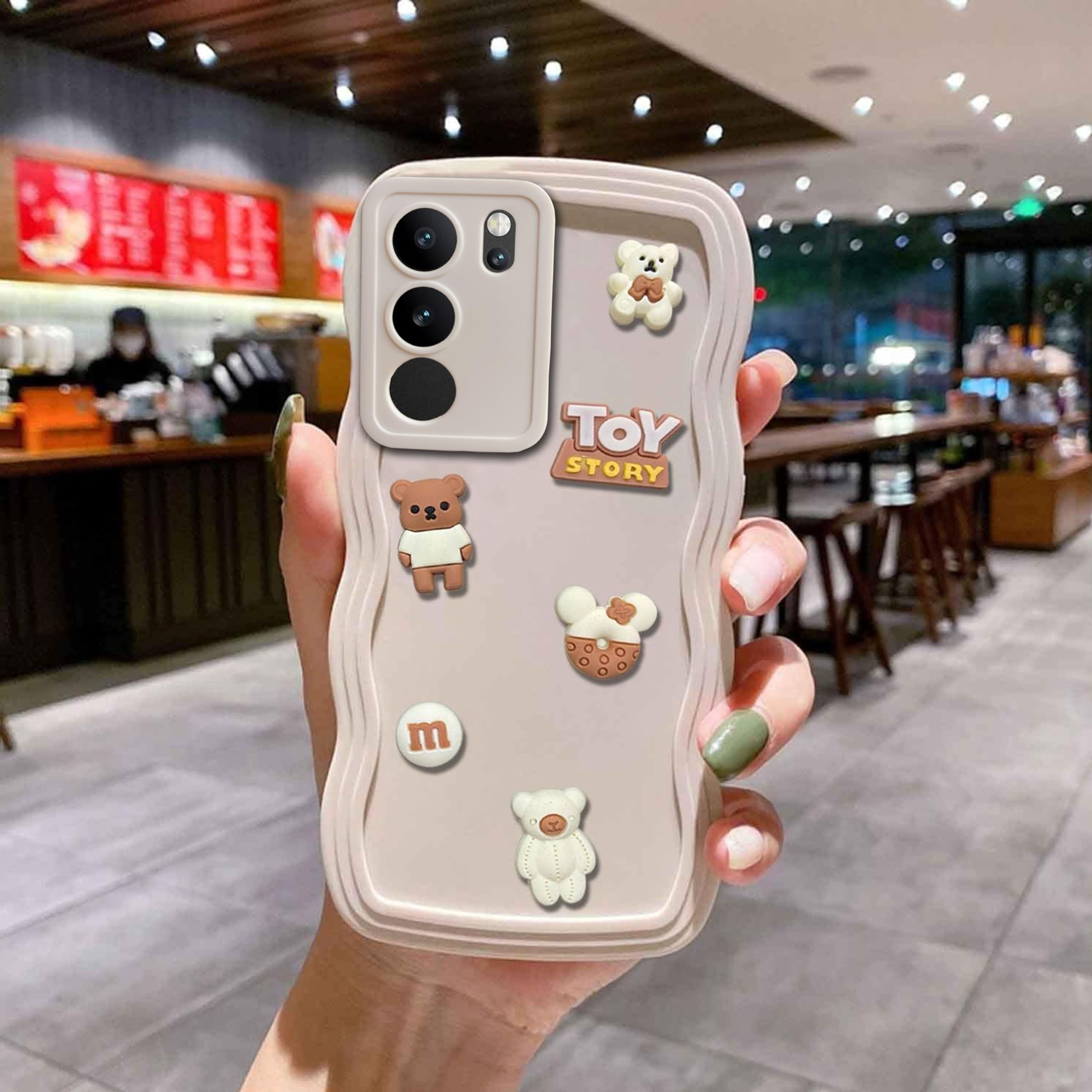 KC Back Cover for Vivo V29 5G & Vivo V29 Pro 5G - 3D Cute Curly Wave Cartoon Characters and Donut Shockproof Soft Bumper Silicone Case with Camera Protection (Off-White) (B0CNT1ZS49) Amazon Price History, Amazon Price Tracker