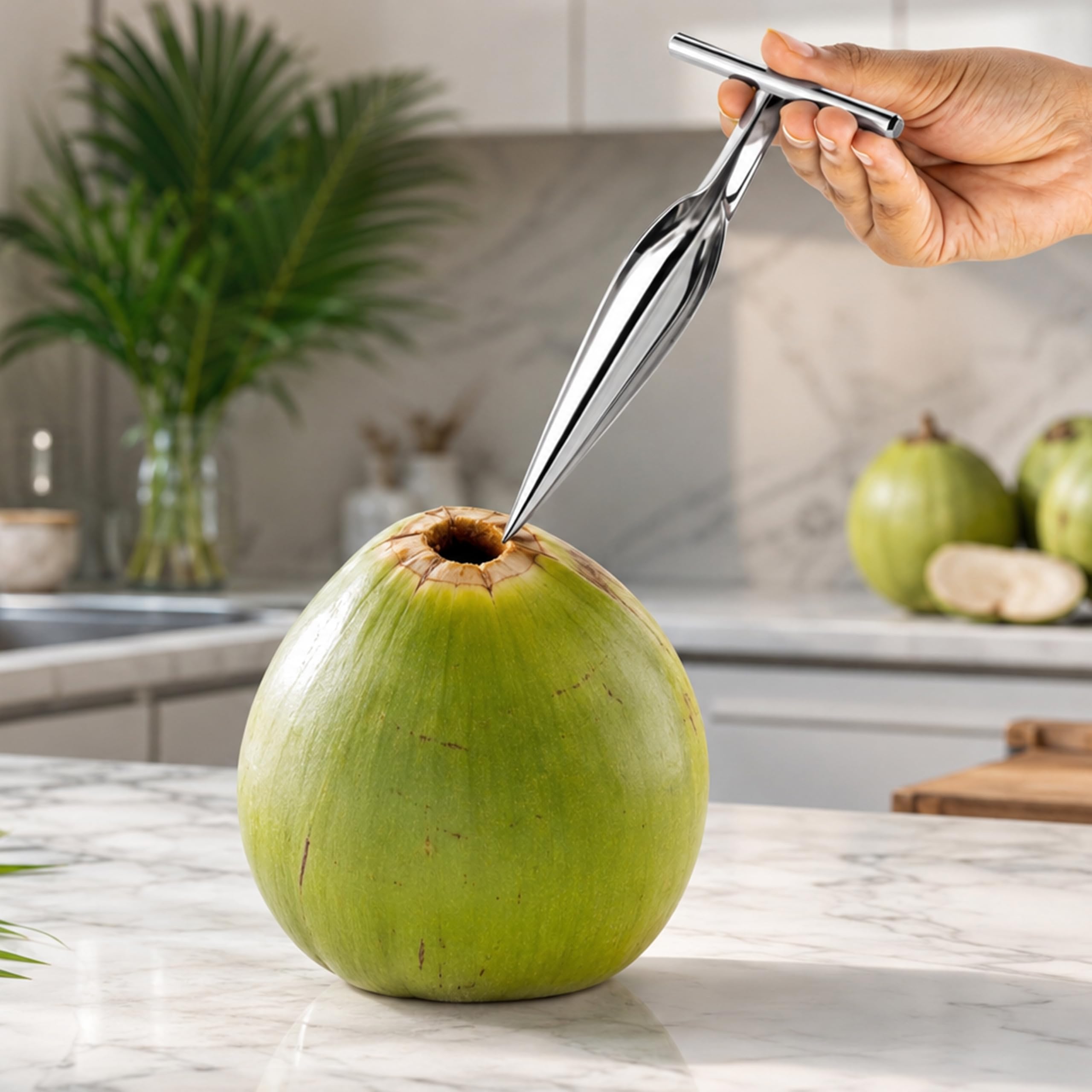 Magic Spoon Stainless Steel Coconut Opener Tool with T Handle | Heavy Duty Food Grade Coconut Punch | Sharp Precision Tip for Tender Coconut Opening | Rust Resistant Mirror Finish Kitchen Tool-image-32