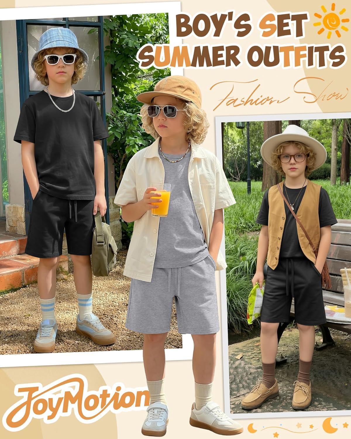 2 Pack Boy's 2 Piece Outfits Crew Neck Shirts and Shorts Sets Summer Casual Clothes 5-14 Years