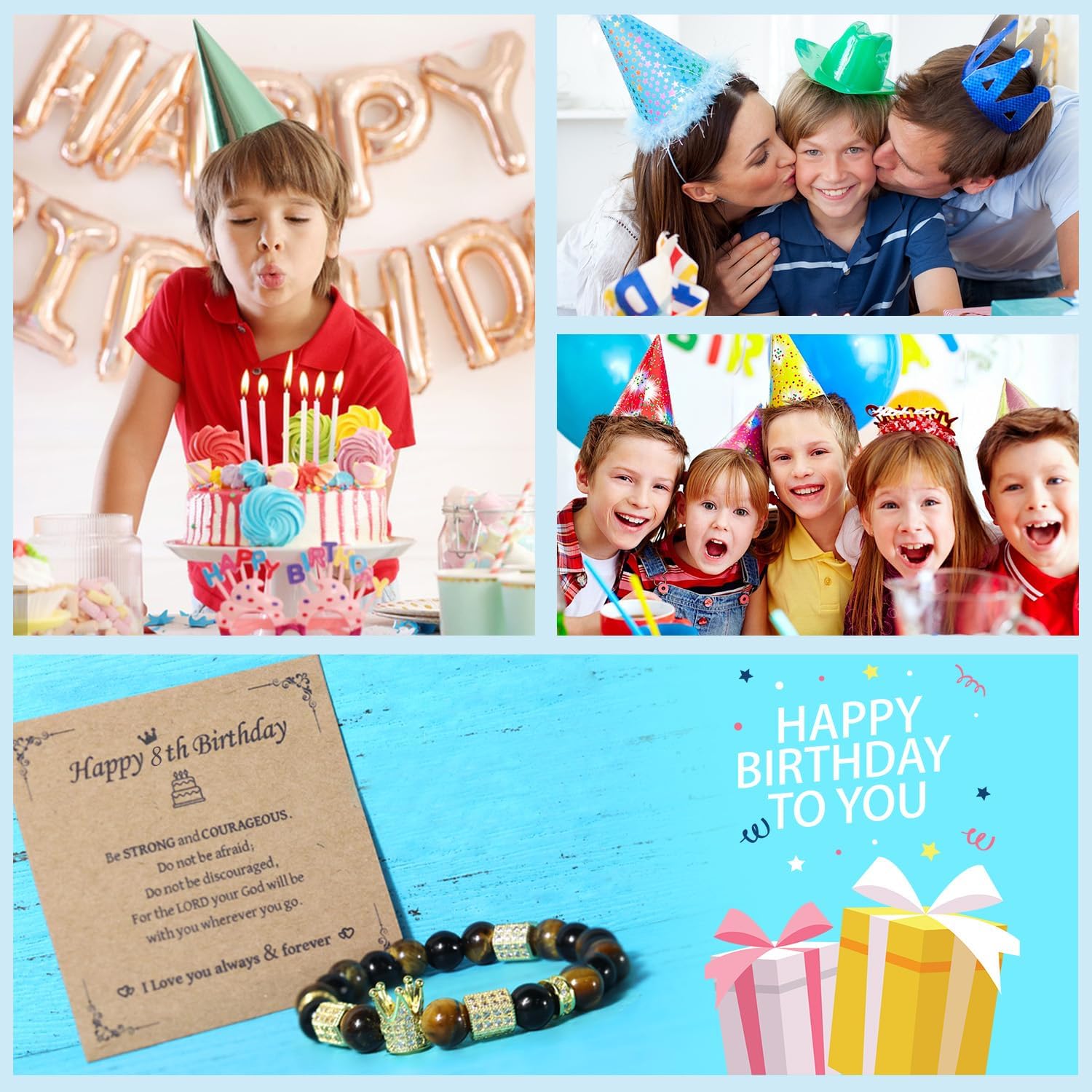 Happy 8-18 Year Old Birthday Bracelet Gifts for Teens, Elastic Stainless King Crown Beads Bracelet Birthday Decorations Christian Gifts for Son Grandson