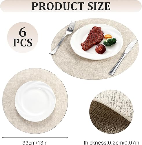 Miniatura 3 de cobee Juego de 6 manteles individuales redondos, reversibles, de piel sintética, resistentes al calor, impermeables, a prueba de aceite, lavables,