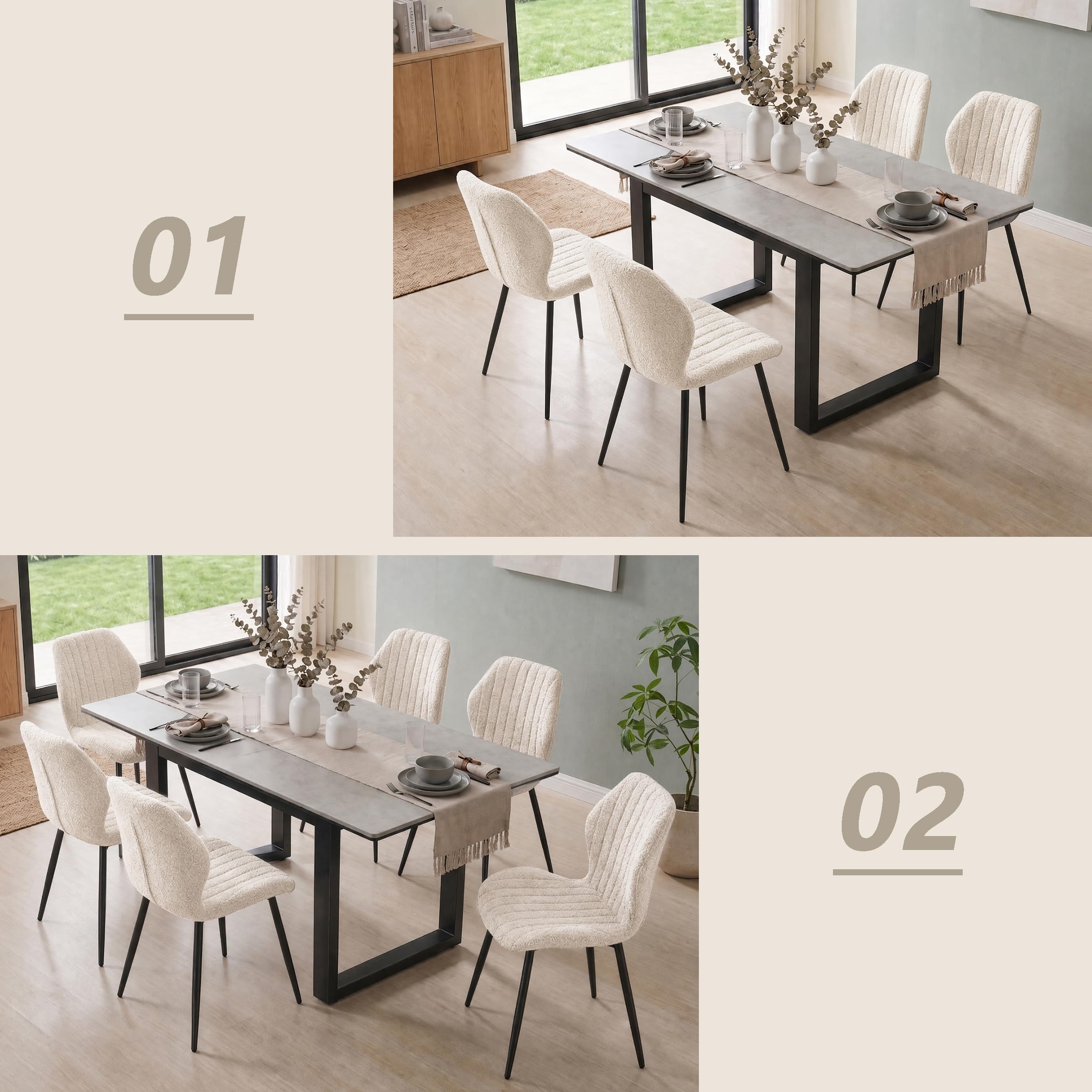 Lot de 4 Chaise de Salle à Manger, Chaise de Cuisine en Lin, avec Pieds en Métal Noir, Coussin en Tissu Rempli D'éponge à Rebond Haute Densité, Convient pour Salle à Manger, Cuisine - Beige