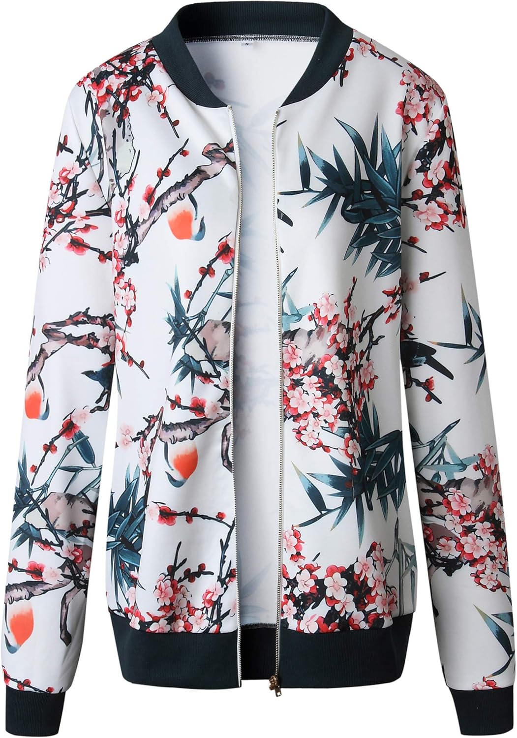 ECOWISH Women's Casual Floral Zip Up Bomber Jacket Coat Lightweight Short Camo No Lining Outwear Tops Windbreaker with Pocket - Image 5