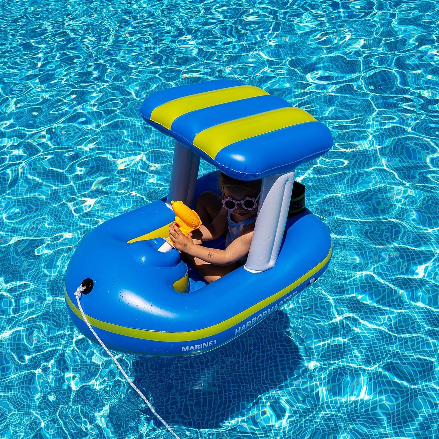 Zone Tech Boat Inflatable Pool Floats Kids, Toddler Harbor Master Patrol Inflatable Boat Pool Float Ride On, Fun Water Toy Squirter Pool Toy, Rescue Theme Pool Raft for Boys, Girl