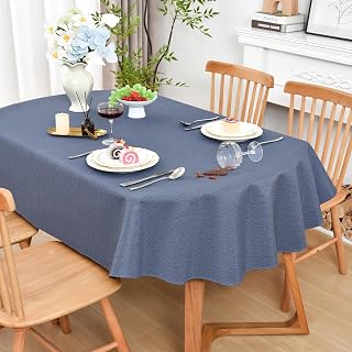 Wolkemer Oval Tablecloth 70 x 90 Inches Faux Linen Water Resistant