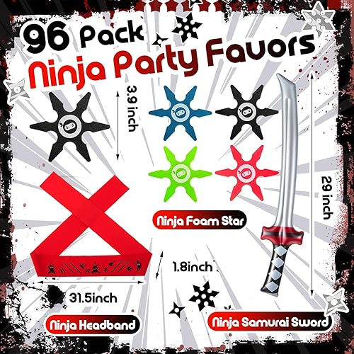 Miniatura 2 de Deekin 48 piezas de recuerdos de fiesta de karate ninja incluyen espada inflable que lanza espada de espuma, juguetes de estrella de karate, diadema
