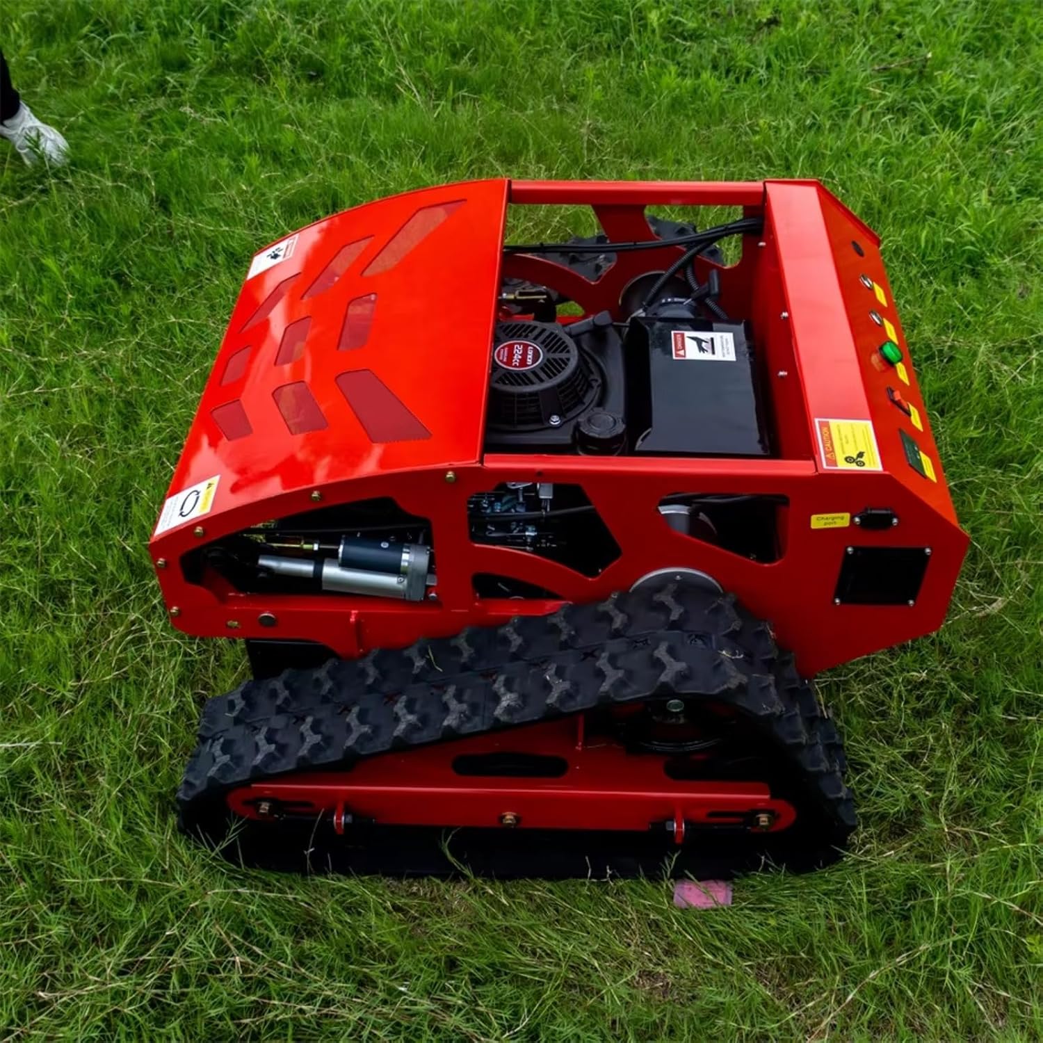 Remote Control Tracked Lawn Mower All Terrain Grass Cutter Stable Operation for Steep Slope Large Yard Garden Maintenance