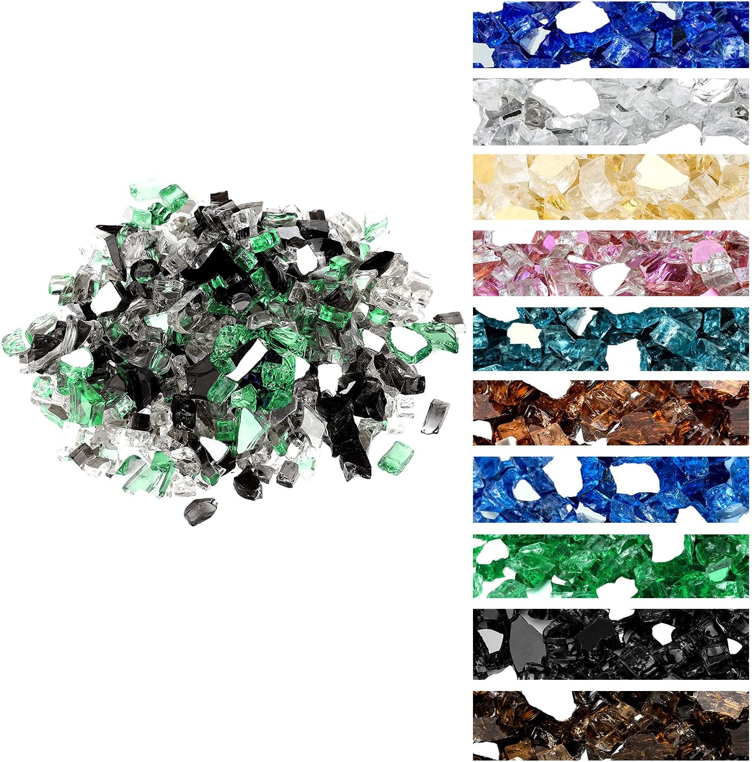 Onlyfire 10 Pounds Blended Reflective Fire Glass for Fire Pit Fireplace and Landscaping, 1/2 Inch Mixed Colored High Luster Fireglass Rocks for Outdoor ＆ Indoor - Onyx Black+Platinum+ Light Green