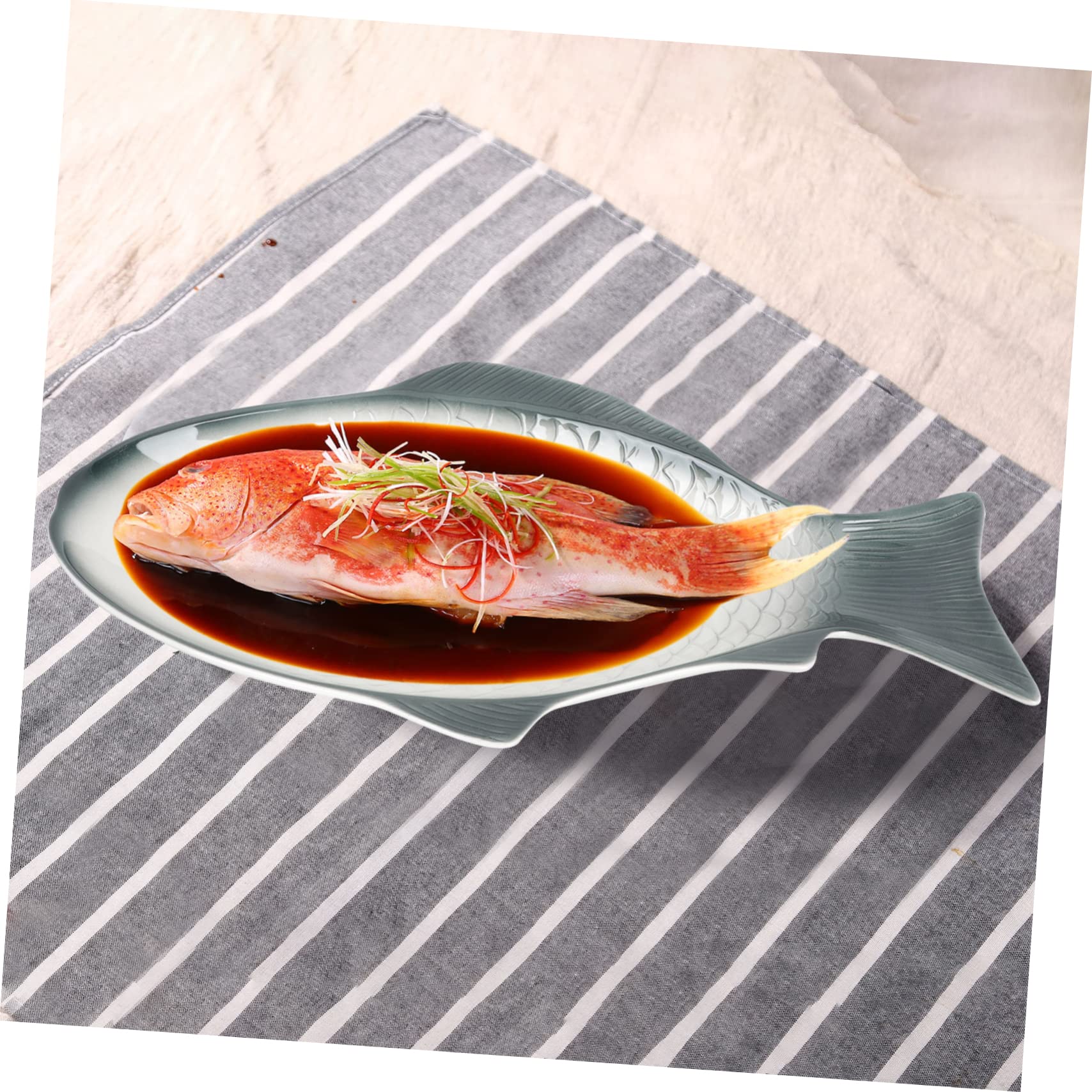 POPETPOP Bandeja de Cerámica Forma de Pescado para Cocinar al Vapor y Servir Mariscos, Diseño Elegante y Delicado Adecuado para Cenas y Regalos de Inauguración