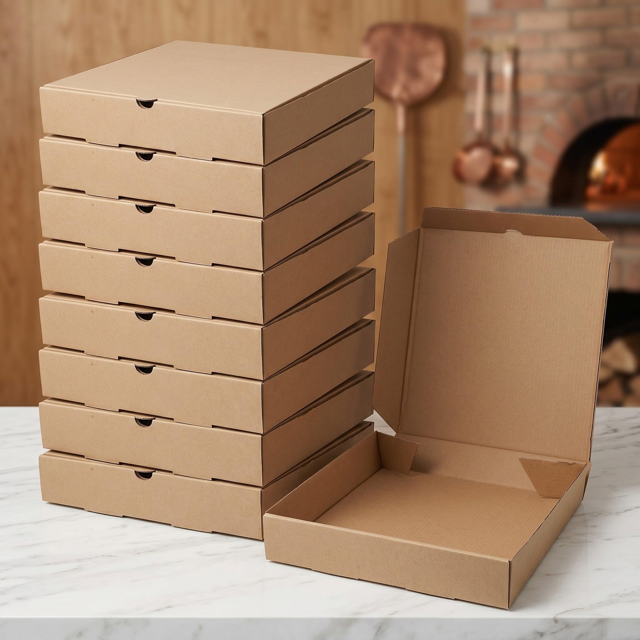 OUNONA 24 cajas de pizza Kraft: Cajas para pizza para llevar - Envases de cartón Kraft marrón de 21,5 cm (8,5") para llevar galletas, pasteles, sobras, restaurantes y pizzerías.