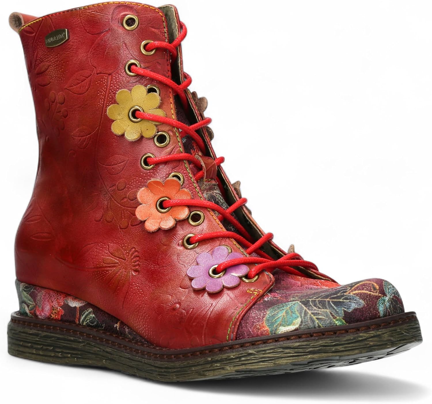 Laura Vita Women’s Ercnaulto 212 Gothic Victorian Floral Leather Ankle Lace Up Boots