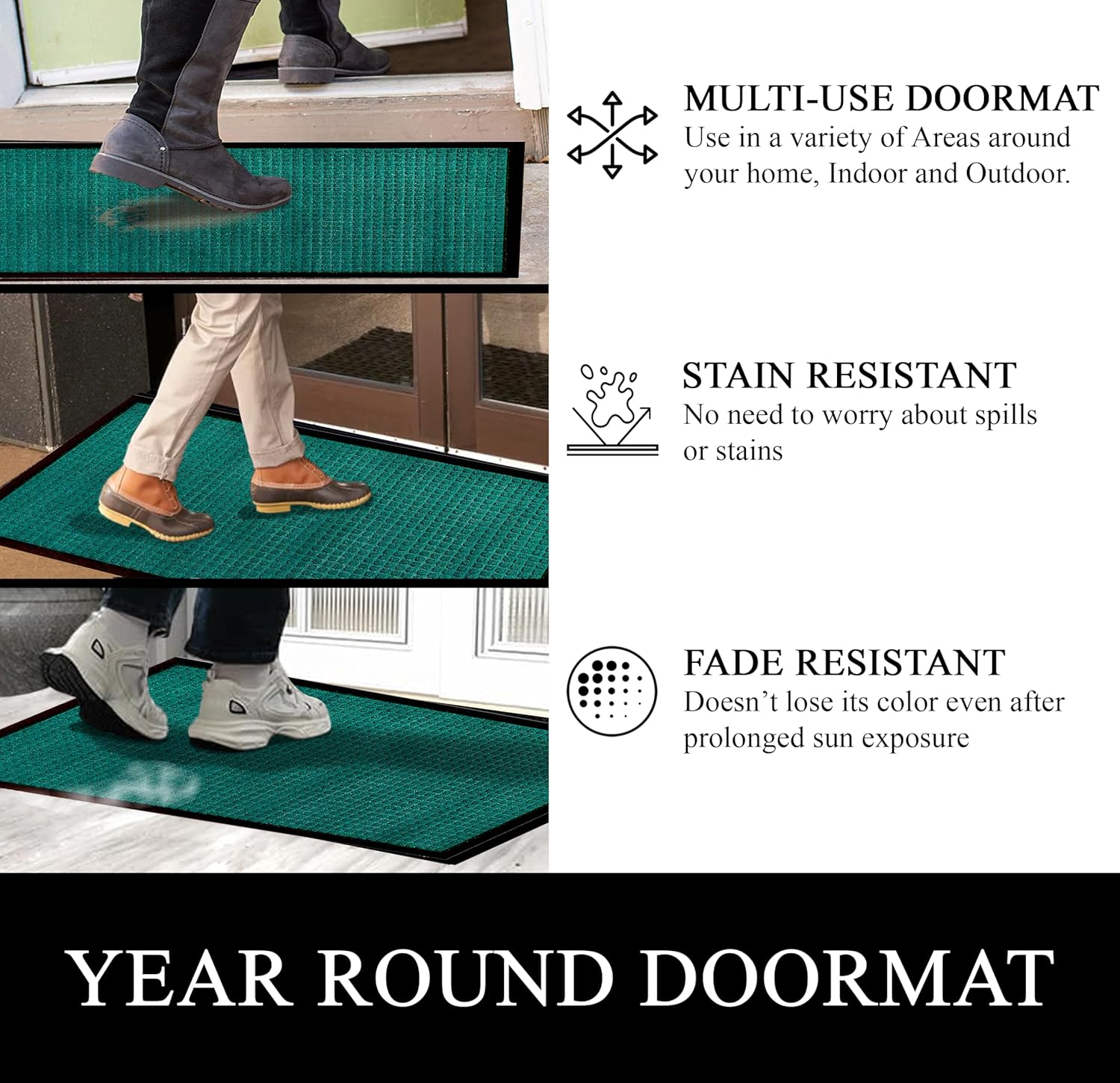 A1HC Indoor Outdoor Doormat – Non-Slip Front Door Mat for Entrance, Patio, Garage & Office – Washable Welcome Mat for Indoor & Outdoor Use, 18x30 Inches, Waffle Green