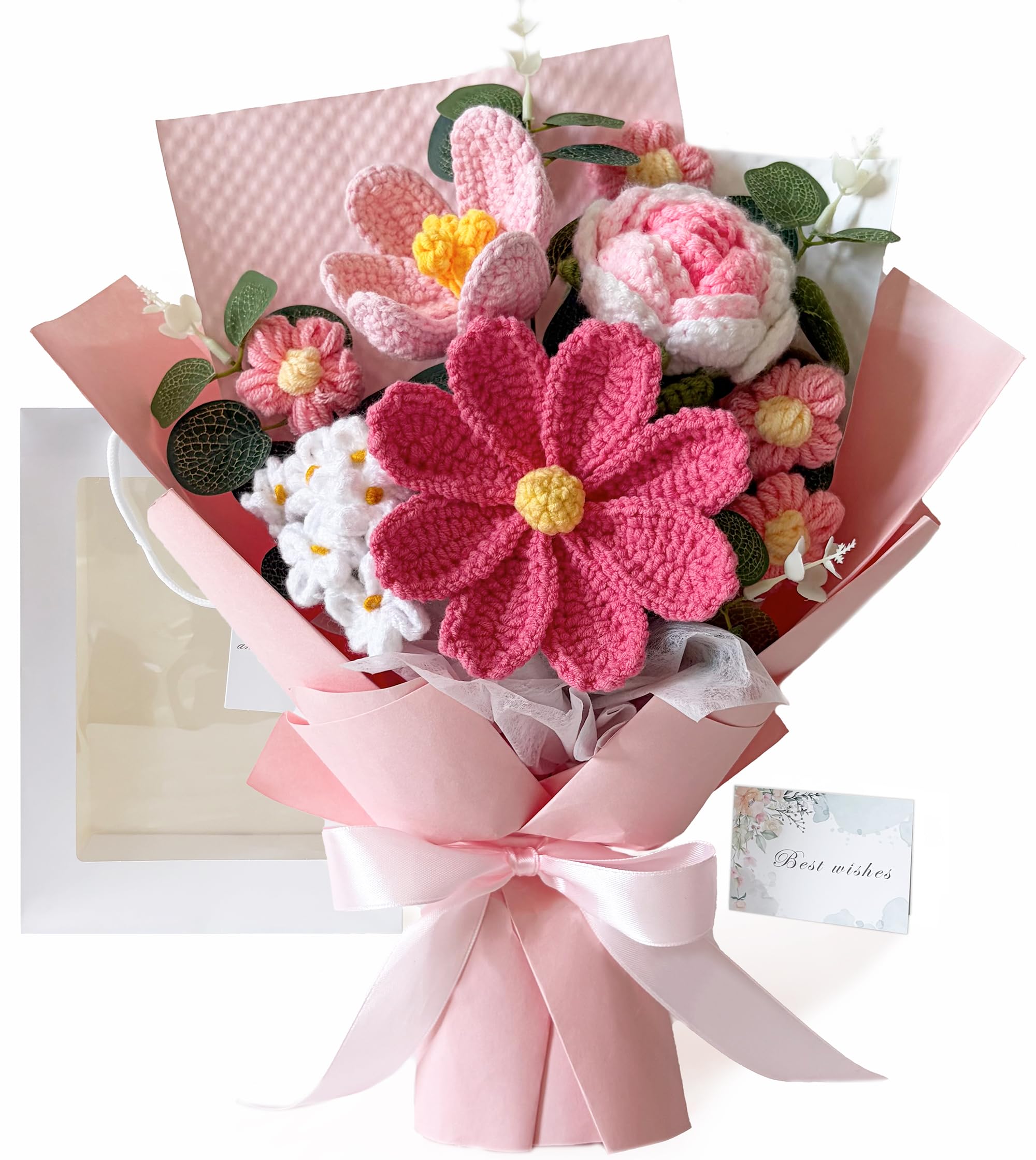 Crochet Flower Bouquet, Handmade Pink Knitted Flowers, Gifts for Women, Mom