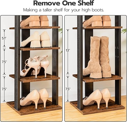 Miniatura 3 de HOOBRO Zapatero vertical, organizador de zapatos de 8 niveles con ganchos, zapatero estrecho para 8 pares, ahorro de espacio, estable y fuerte, para