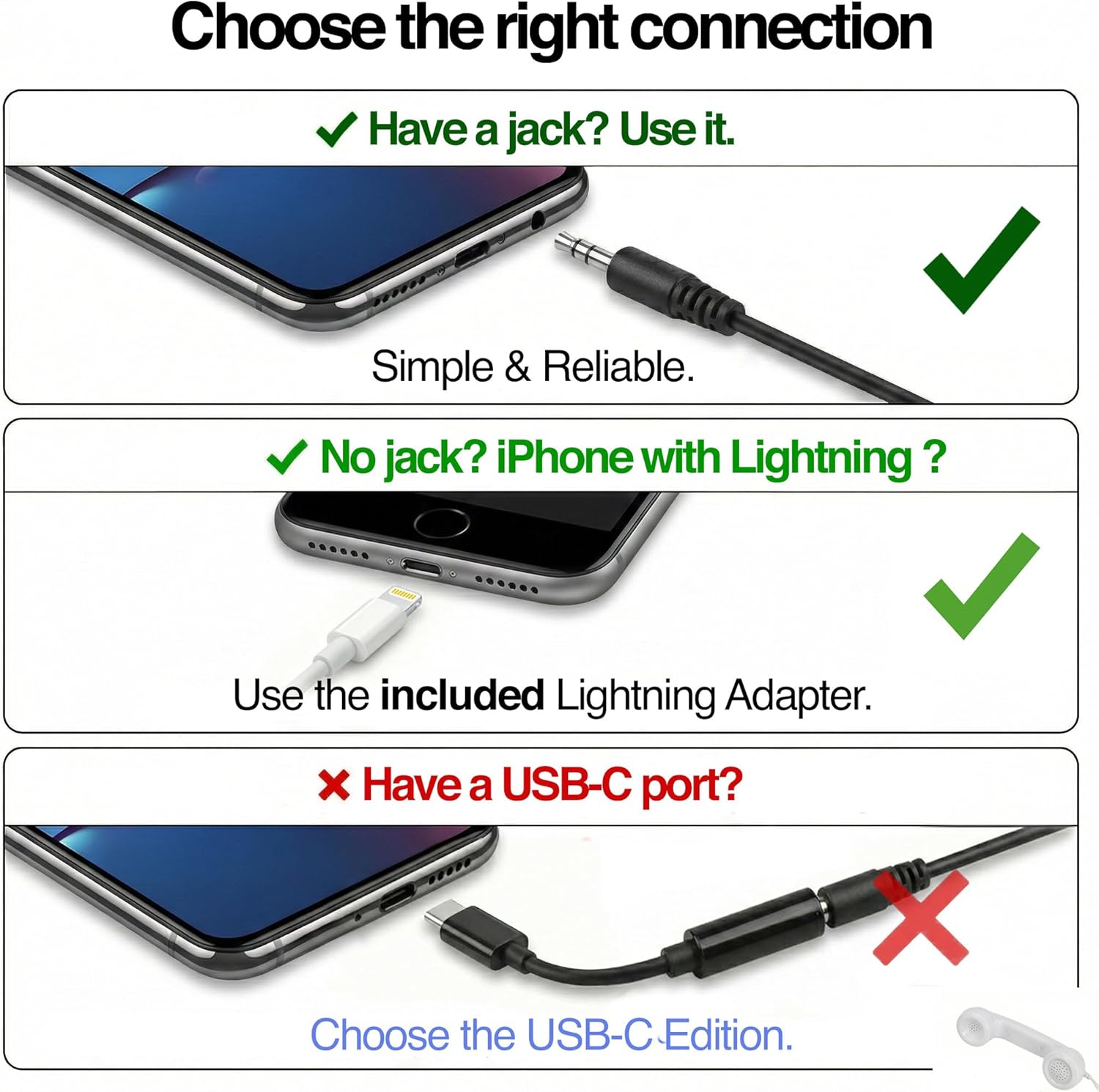 Opis Technology 60s Micro Retro Phone Handset for iPhone 7–14 (Lightning Bundle), Corded Receiver with 3.5 mm Plug, Vintage Call Handset (White)