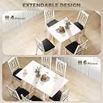 HOMCOM 55" Extendable Dining Table for 4-6 Person, Rectangular Modern Kitchen Table with PU Handle and Felt Pads for Small Spaces, White Wood Effect