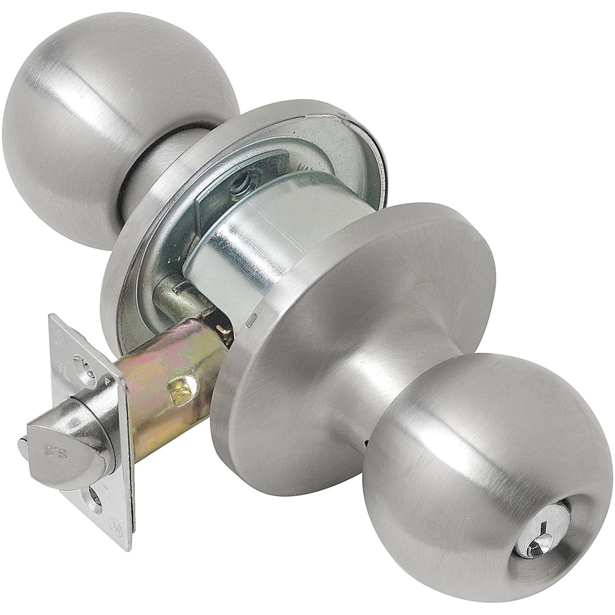 Tell Manufacturing Pomo de entrada comercial ligero con un cerrojo tubular, llave C, probado ANSI grado 2, certificación UL 3 horas, Square T Strike, CL100053 y CL500053 perilla de bola KT2100