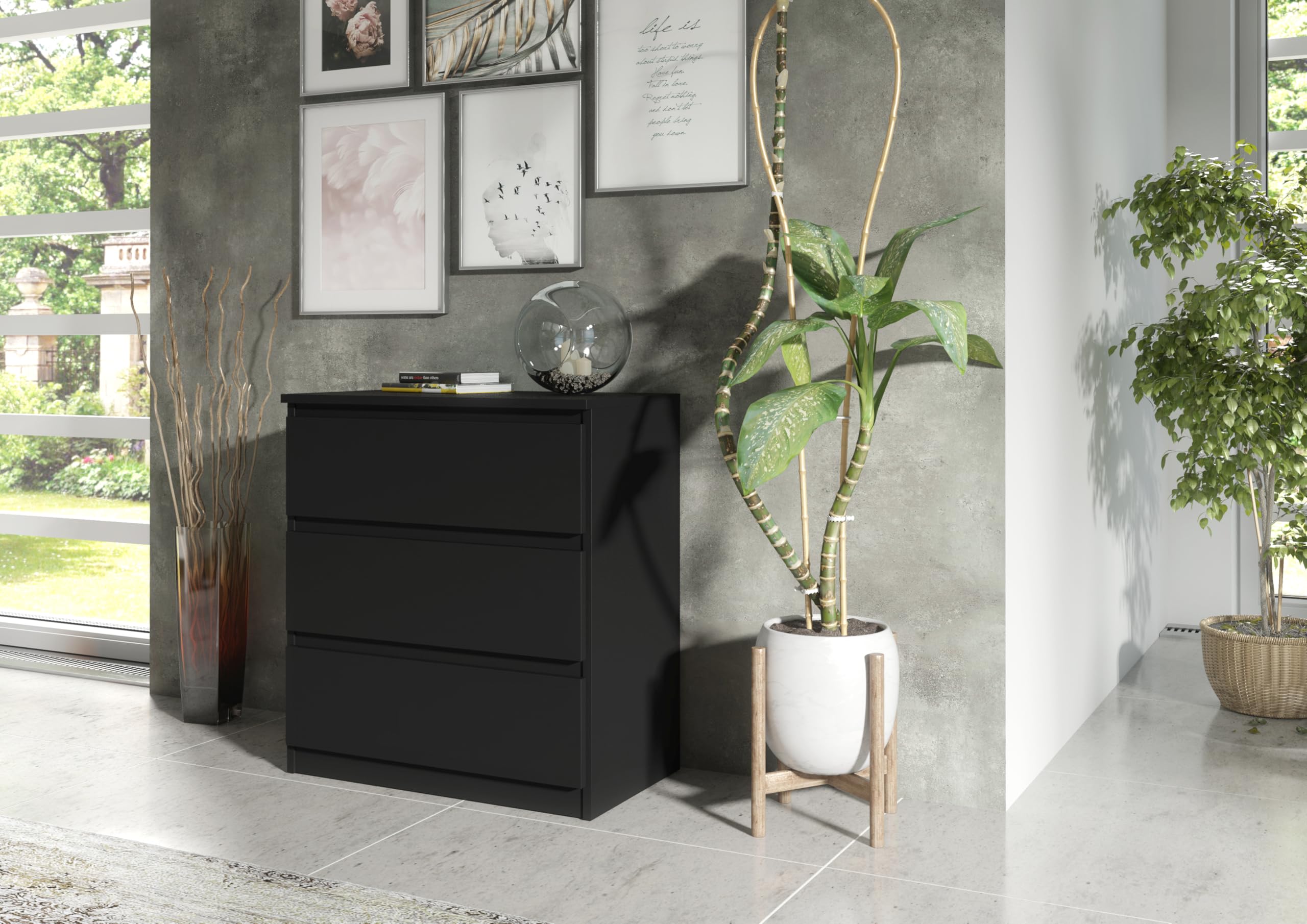 meble masztalerz Cassettiera 70 cm, 3 Cassetti, Nero