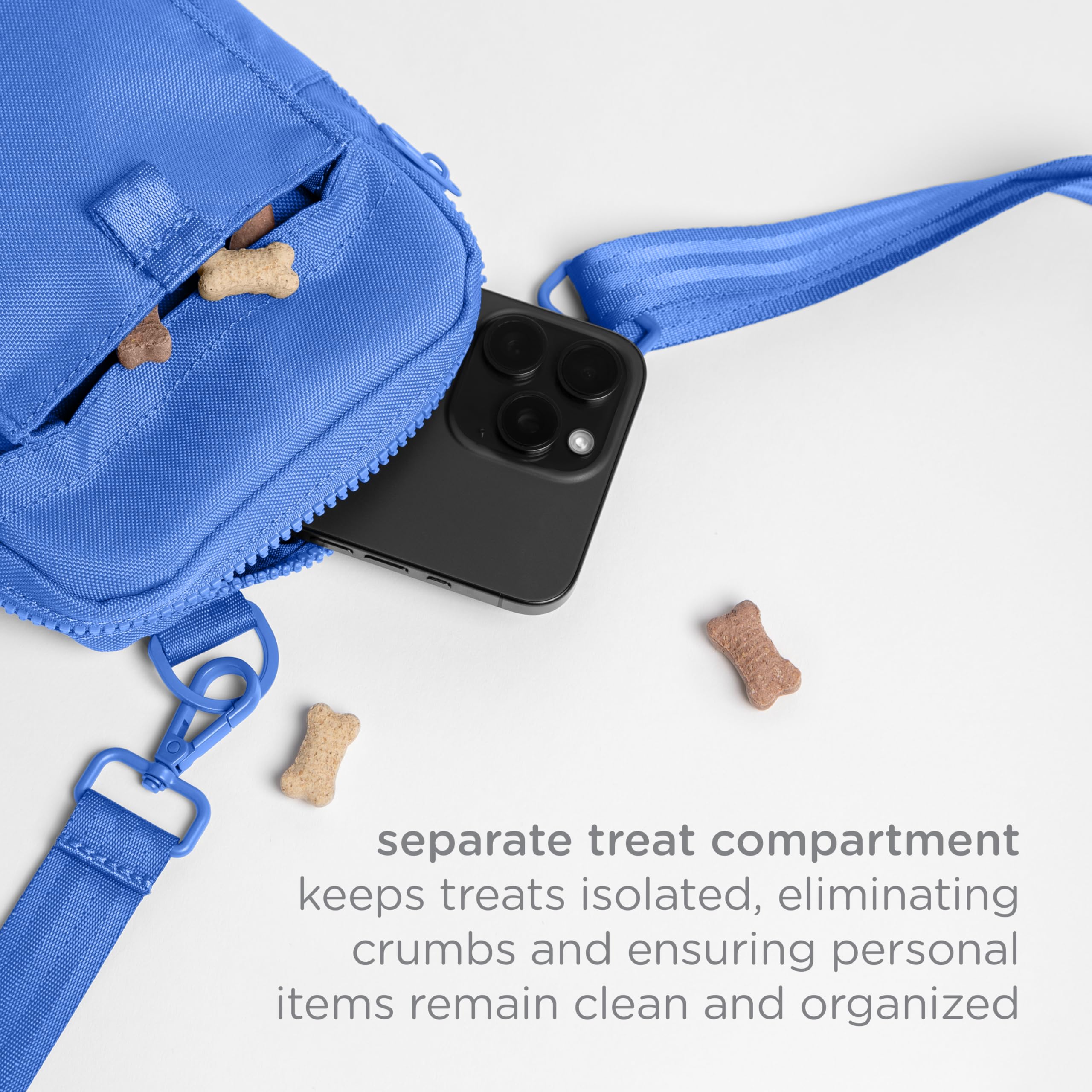 Ubbi Pochette à friandises pour Chien, entraînement Mains Libres, Distributeur de Sacs à déjections Canines intégré, Plusieurs Positions de Sangle réglables, Bleu