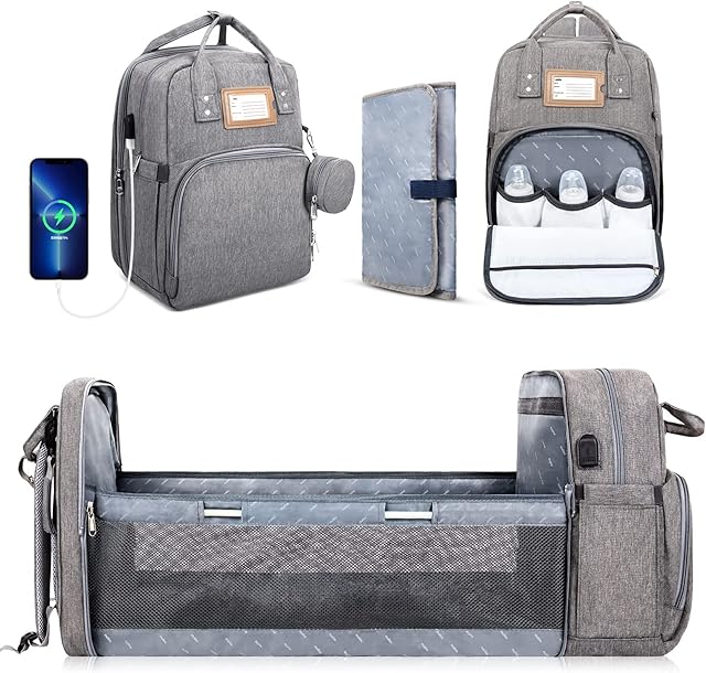 Nuliie Changing Bag Backpack, Nappy Changing Bags with Changing Pad, Pacifier Holder and Stroller Straps, USB Charging Baby Bag for Mom Travel Camping, Newborn Essentials and Baby Shower Gifts