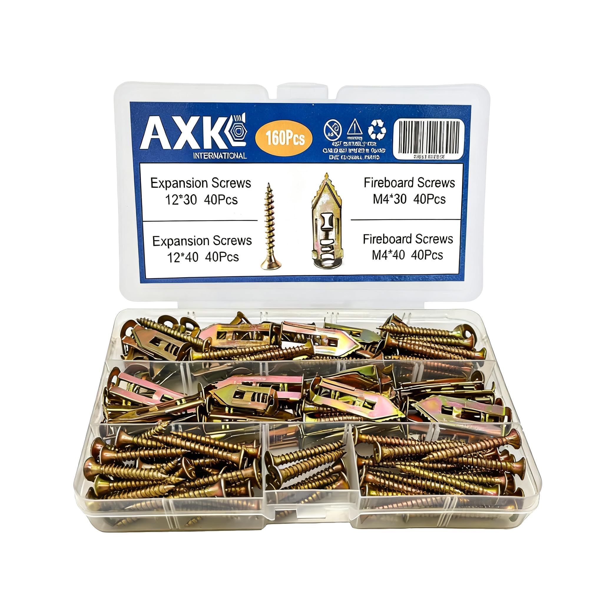 Self Drilling Drywall Anchor Kit 160pcs - Carbon Steel Zinc Expansion Anchors with Self Tapping Screws AXK