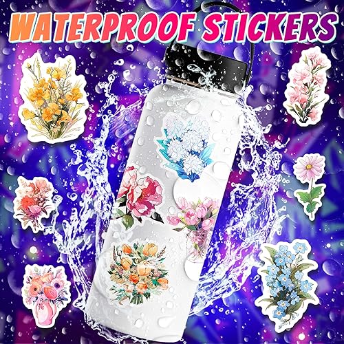Miniatura 5 de Calcomanías florales para niños, 50 calcomanías de vinilo impermeables para botellas de agua, cuadernos, portátiles, fundas de teléfono, regalos