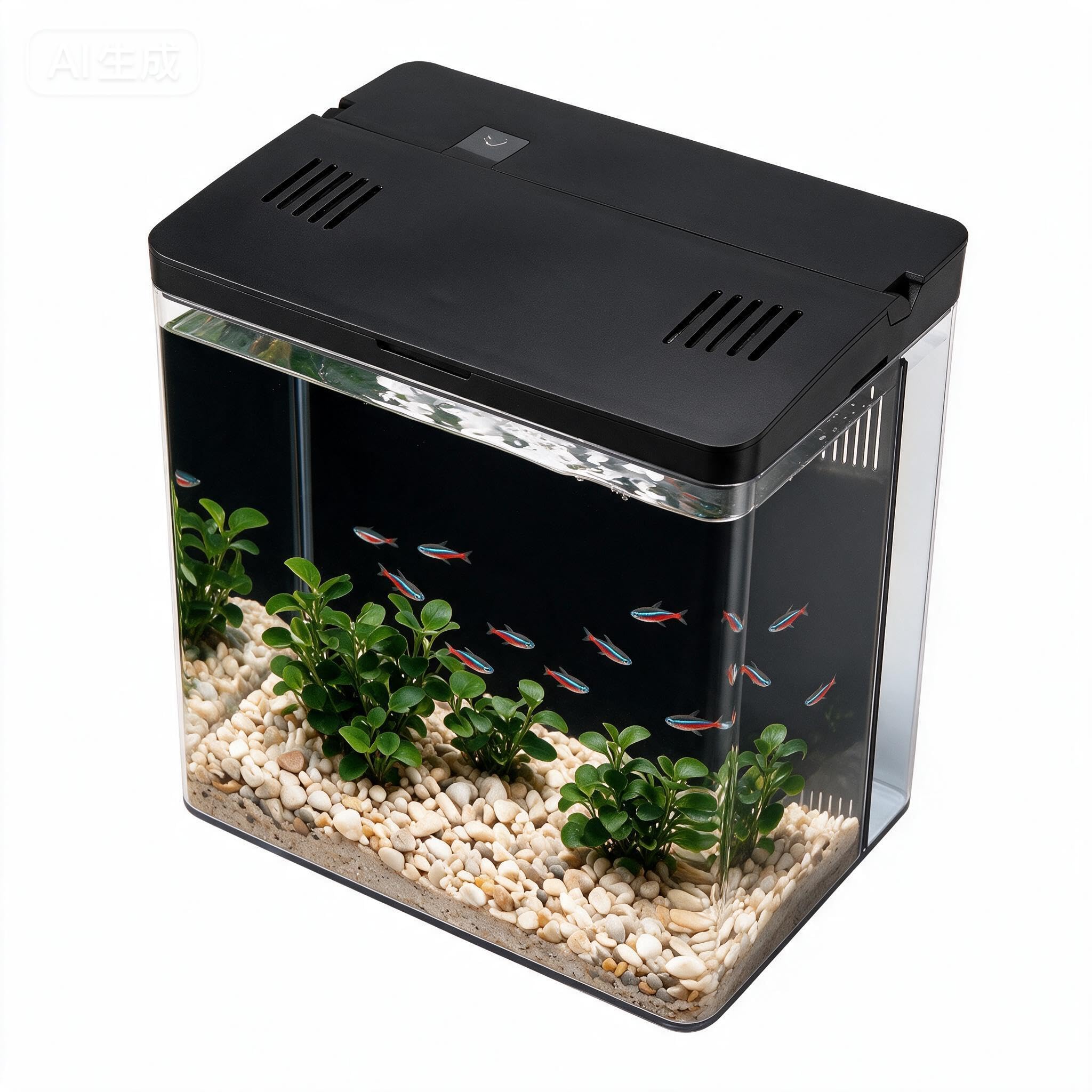 Kit de démarrage pour aquarium 4,5 L, petit aquarium Betta en acrylique avec lumières LED et filtre de fond (noir)