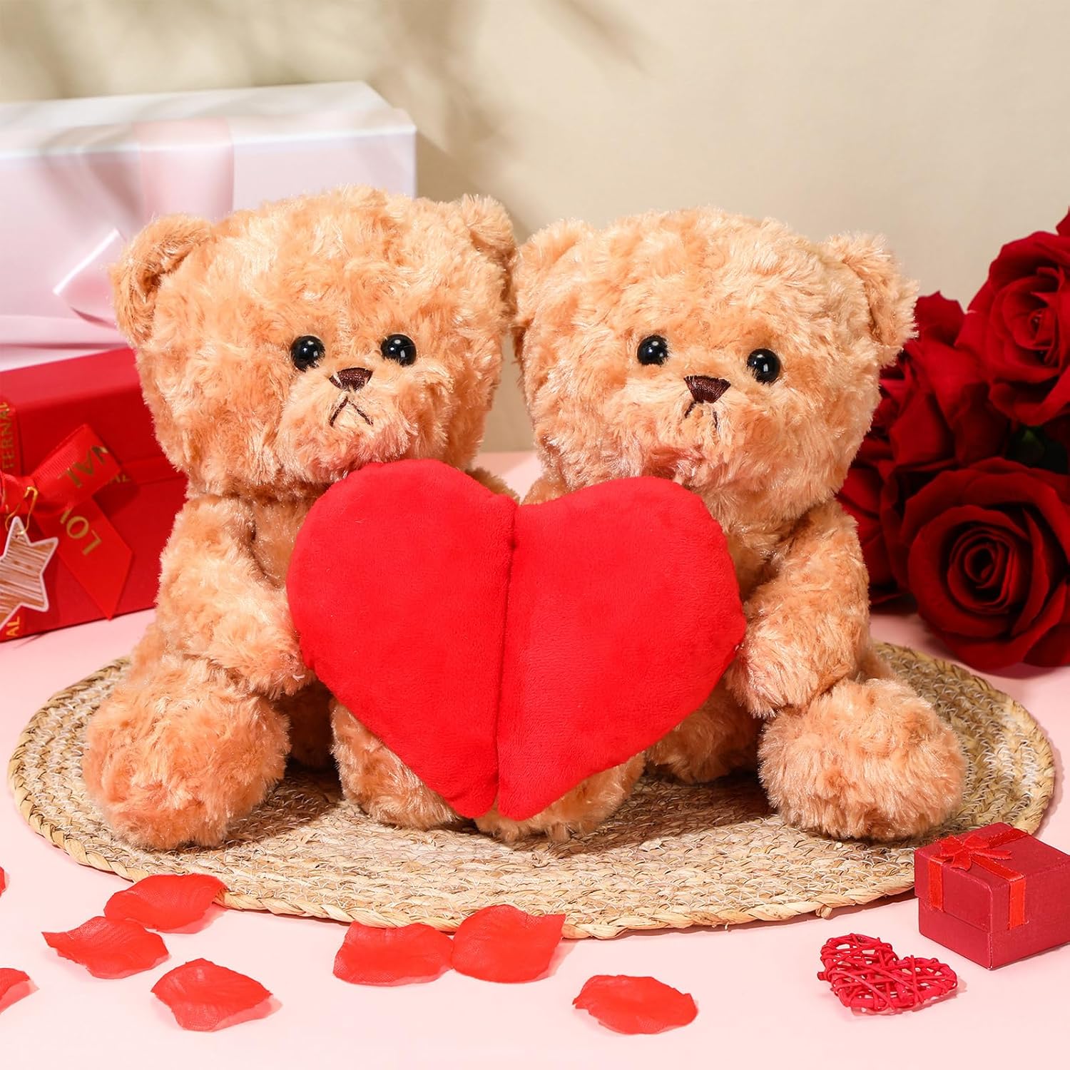HyDren 10" Magnetic Heart Plush Bear Set 2-Pack, Split Heart Stuffed Animals for Couples, Cute Matching Plush Toys for Anniversary and Birthday, Room Decor