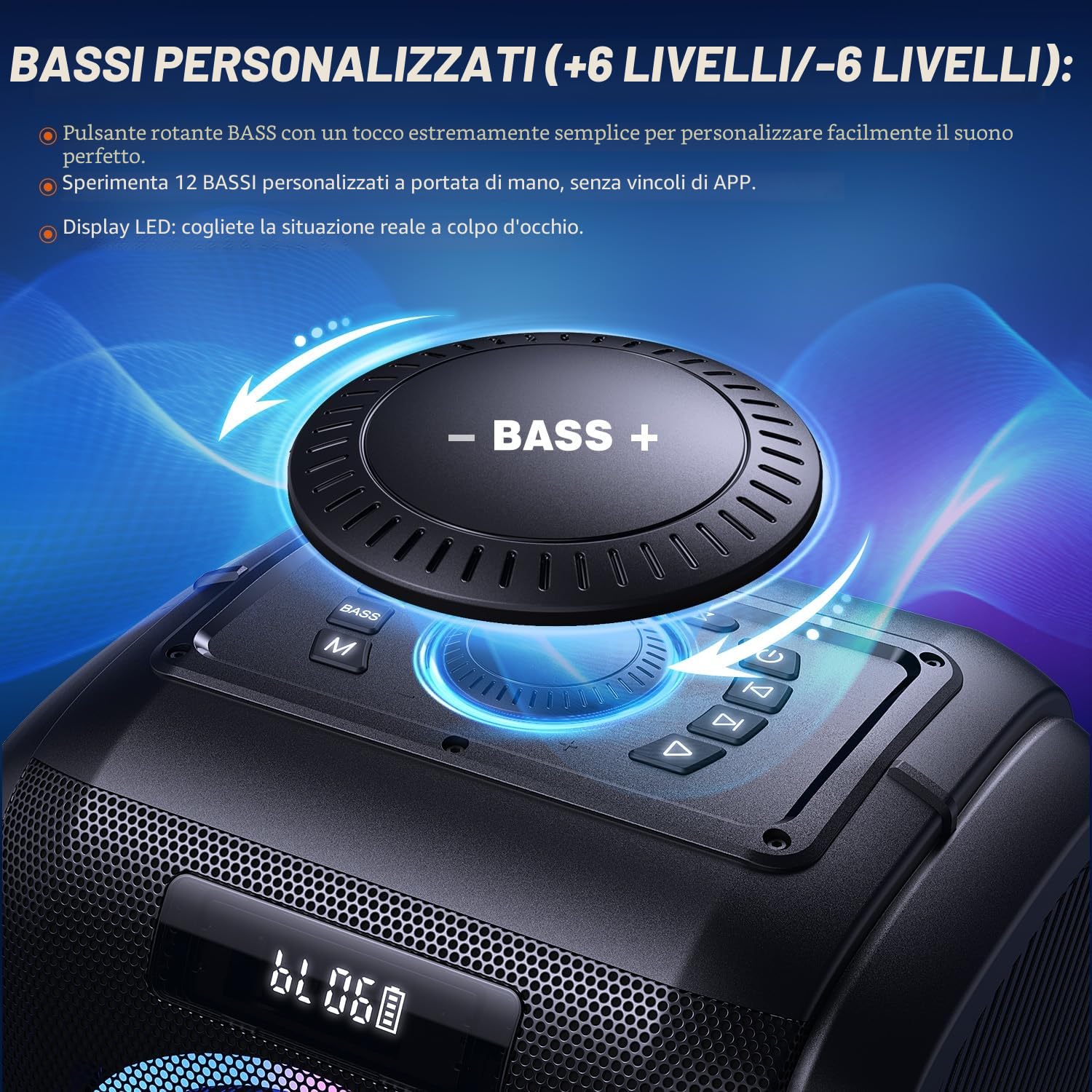 W-KING 270W PEAK Casse Bluetooth Potente Portatili Altoparlante Party Box | Cassa Portatile 125dB Forte, 12 Bassi Personalizzati, 2 Woofer 16,5cm Super Bass, MIC/GTR In, USB TF AUX Play,Batt Rimovibile