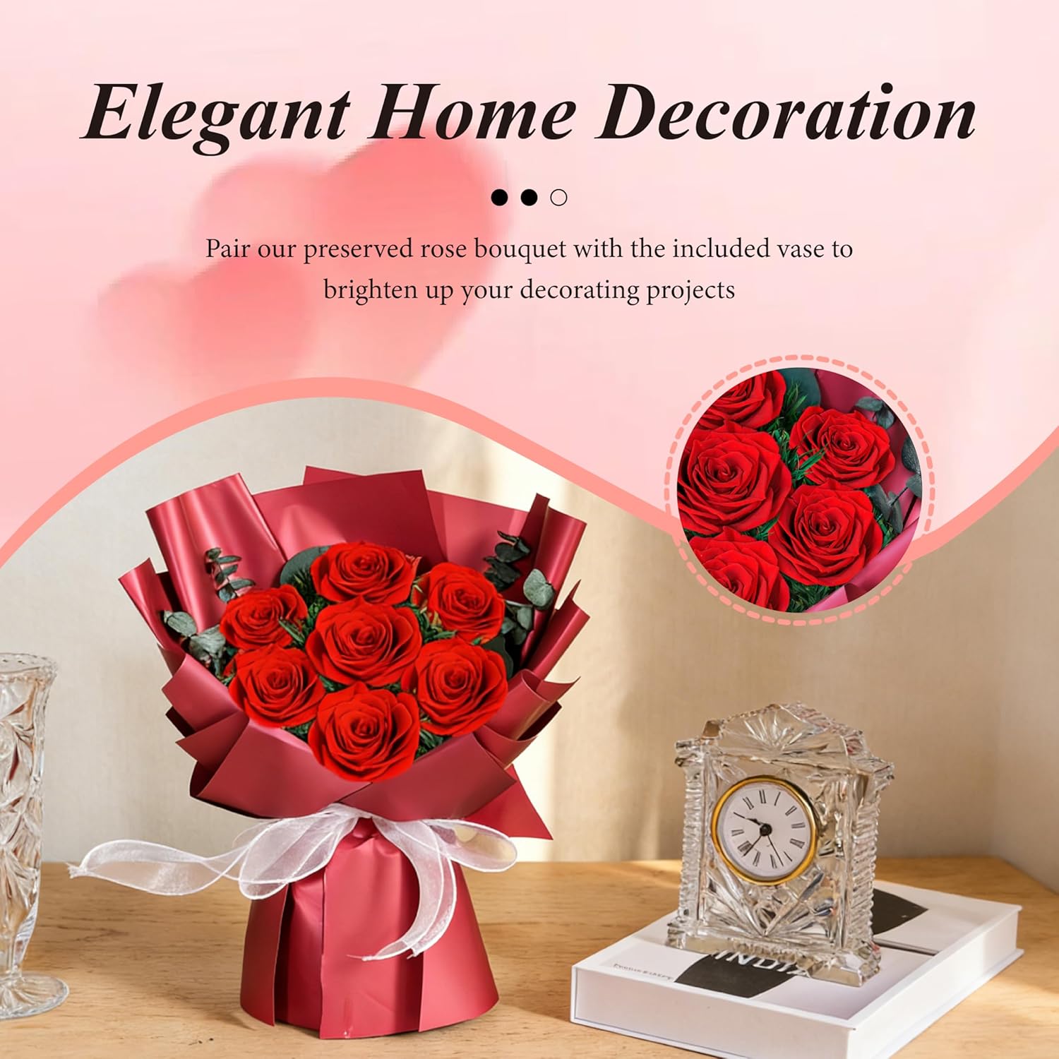 Preserved Red Rose Bouquet, 7 Pcs Real Forever Flowers Last 3+ Years, Gifts for Valentine's Day Mother's Day, for Wife Girlfriend Mom Her