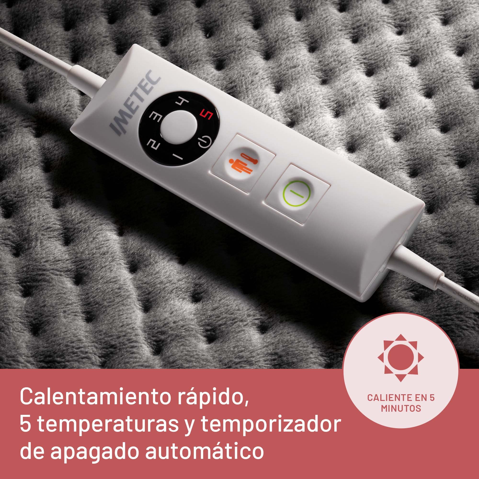 Imetec Intellisense Essential, Almohadilla térmica multiusos, para todo el cuerpo, calentamiento rápido, tela hipoalergénica, 5 temperaturas, bloqueo eléctrico de seguridad, lavable, 40 x 35 cm