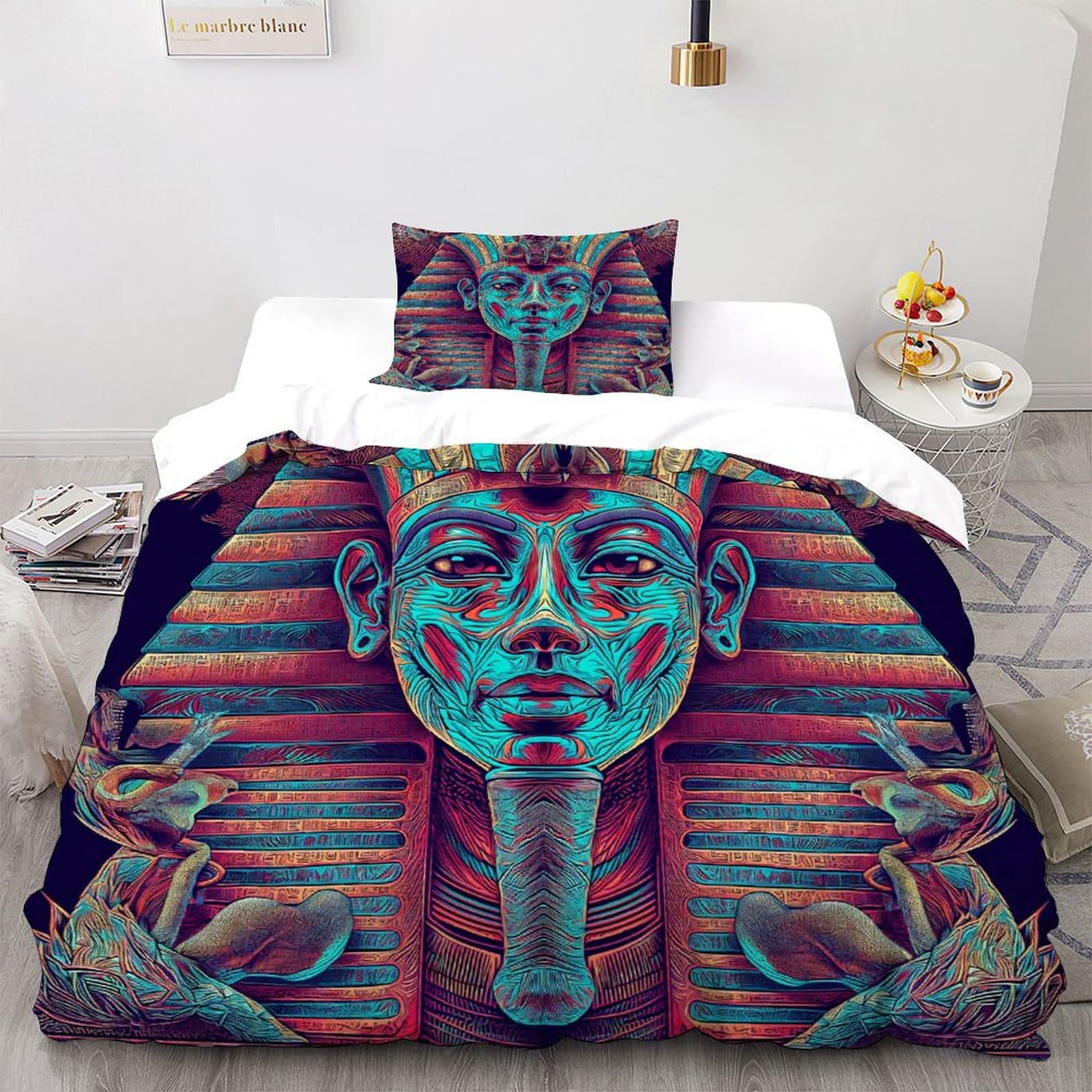 Housse de couette 135x200 cm imprimé Égypte ancienne parure de lit single microfibre active