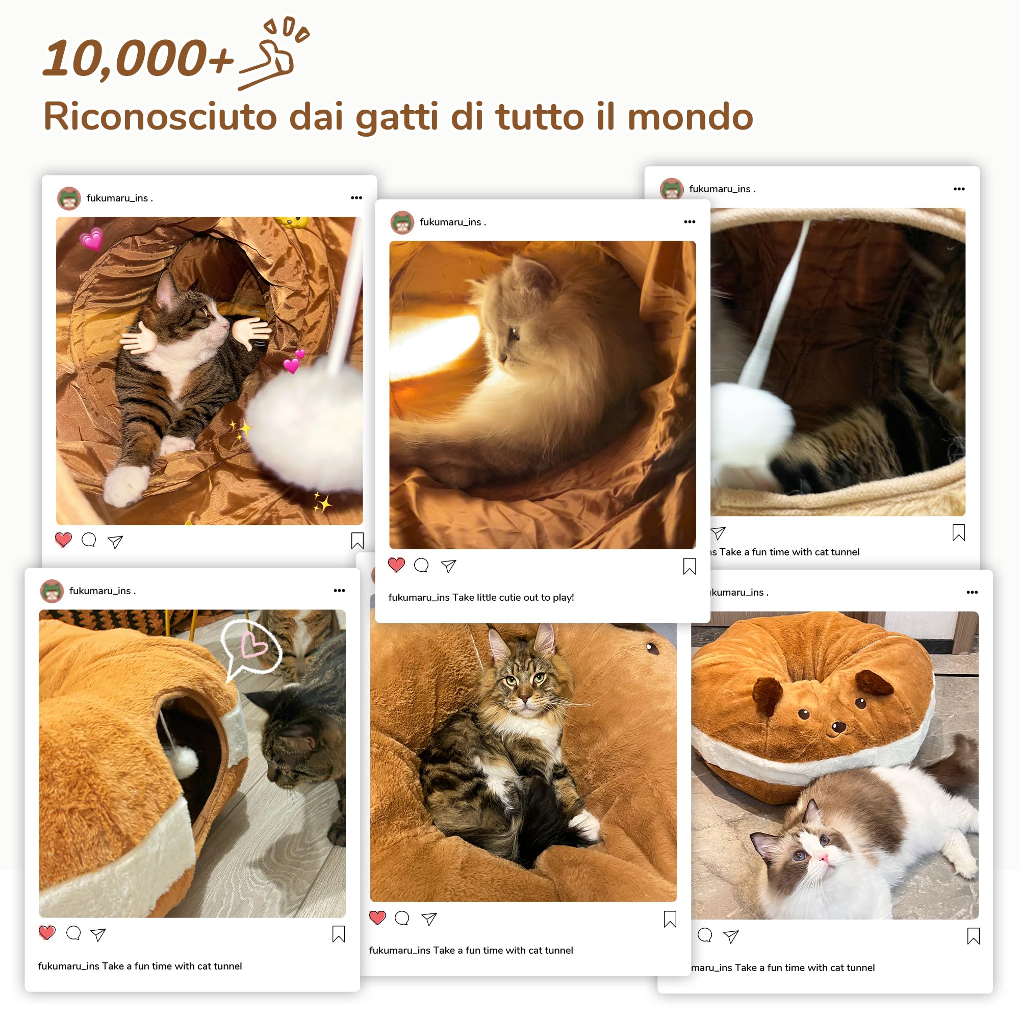 FUKUMARU Tunnel per Gatti,Cuccia Pieghevole XL Con Orecchie di Carta Increspata,Cuscino Lavabile,Tunnel Rotondo a Forma di Ciambelle per Animali Domestici,Giocattolo per Gattini e Conigli,