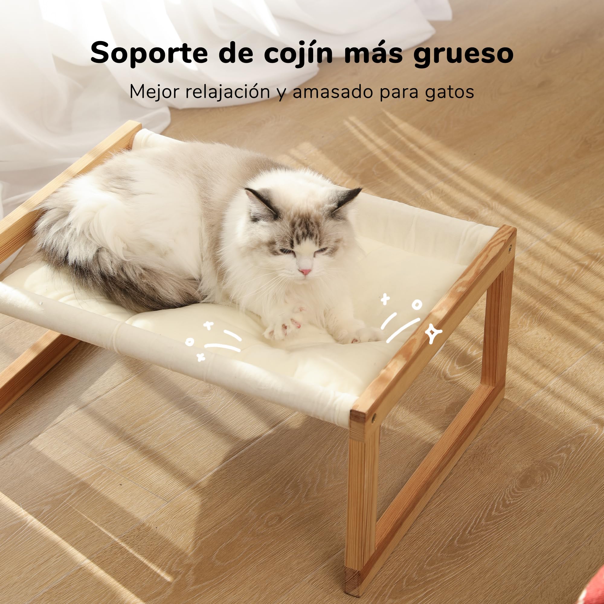 FUKUMARU Cama de Terciopelo de Felpa para Gatos, Hamaca de Madera, 50,8 x 40,6 cm, Apta para Gatos, Perros, Conejos, Gatitos y Animales pequeños