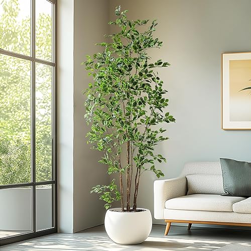 Miniatura 2 de Árbol de ficus artificial para interiores de 8 pies, árbol de imitación grande en maceta con hojas de seda realistas y tronco para oficina en casa,