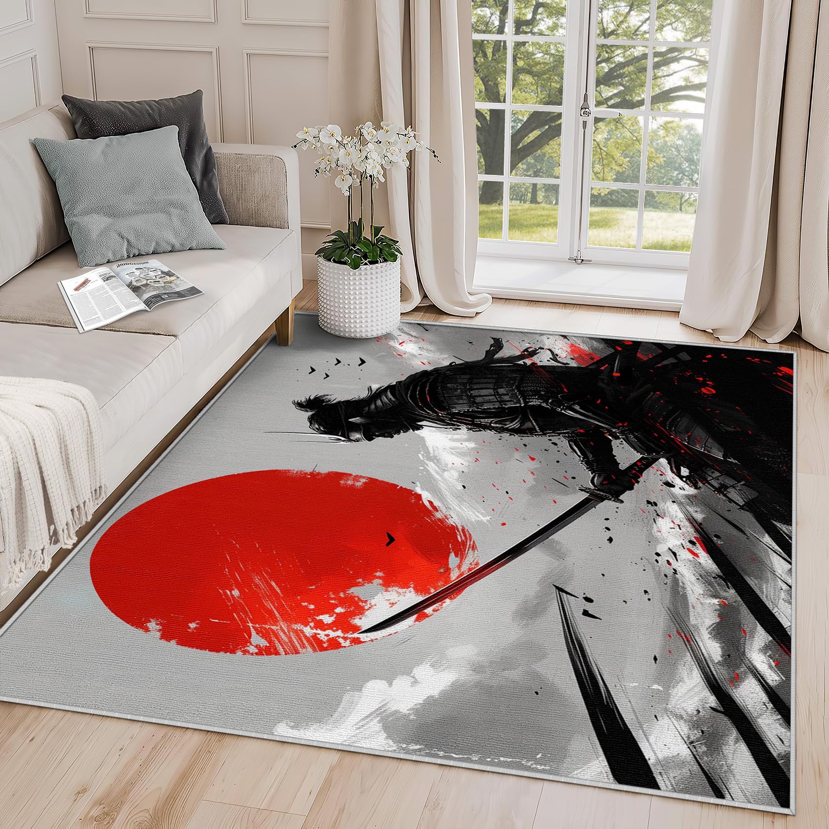 Amazon.com: Yoozitrees 6x9 Rug, Japanese Rug, Samurai Red Sun Rugs