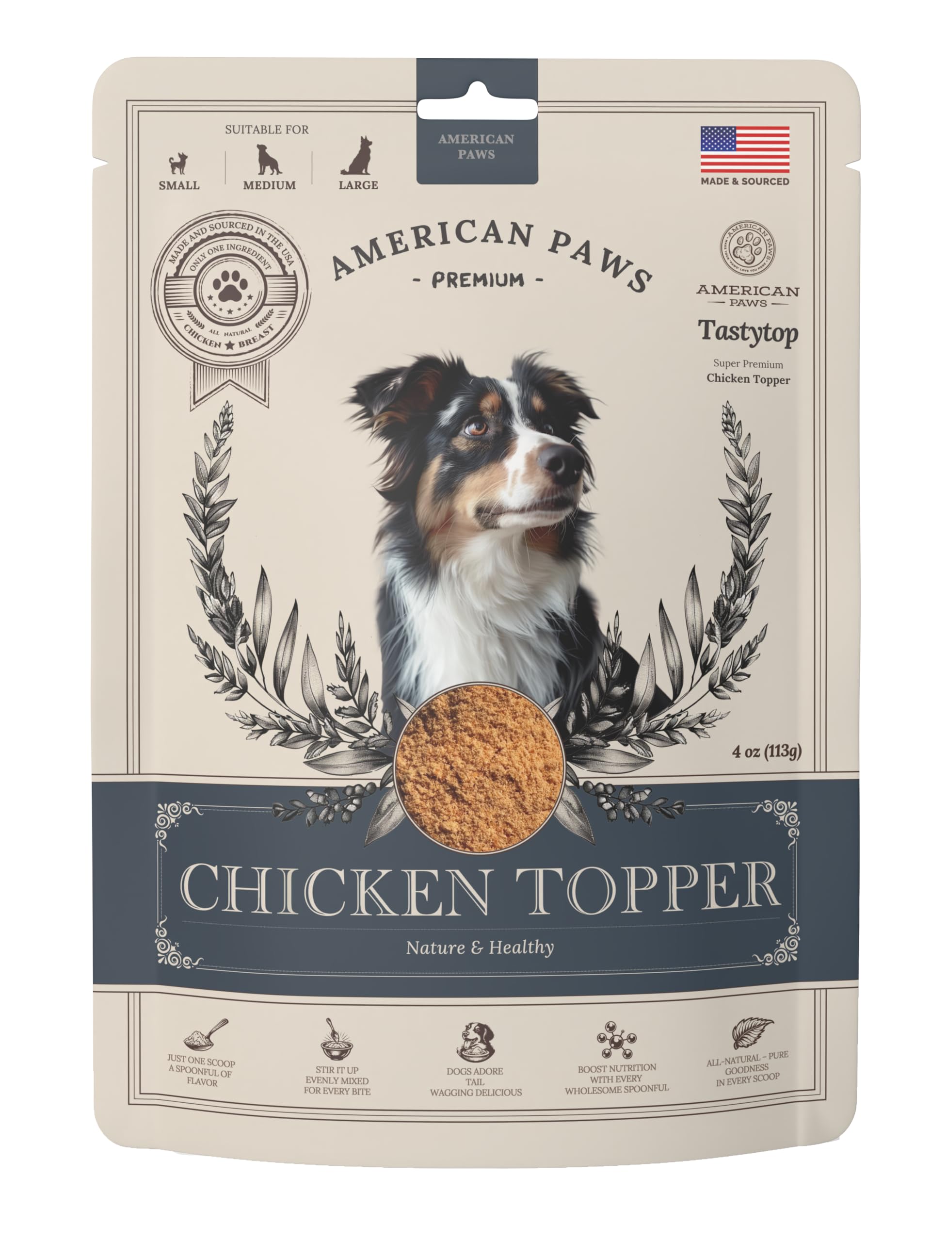 American Paws All-Natural High Protein Chicken Topper for Dogs - Pure Chicken Breast, Flavor Enhancer, 4oz, Sourced and Made in USA
