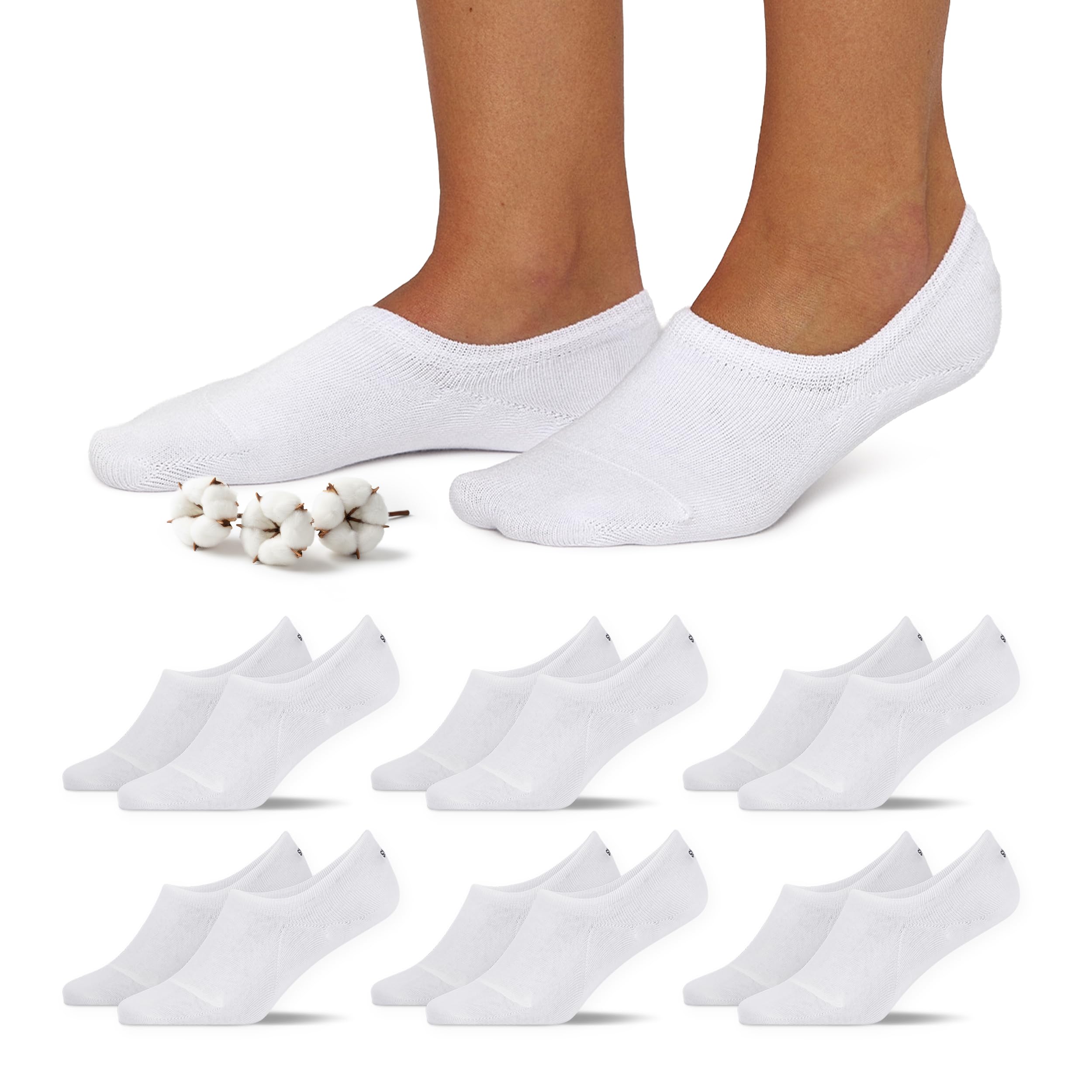 Snocks Füßlinge Damen & Herren aus Bio-Baumwolle, 6 Paar, unsichtbar | rutschfest mit Silikonstreifen, atmungsaktive Ballerina Socken, unsichtbare Sneakersocken, Kurze Socken, Gr. 35-50