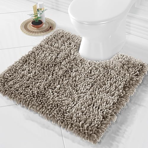 Yimobra Alfombras de inodoro en forma de U, felpilla de lujo extra gruesa en forma de U, tapete de contorno antideslizante para suelo de baño, suave