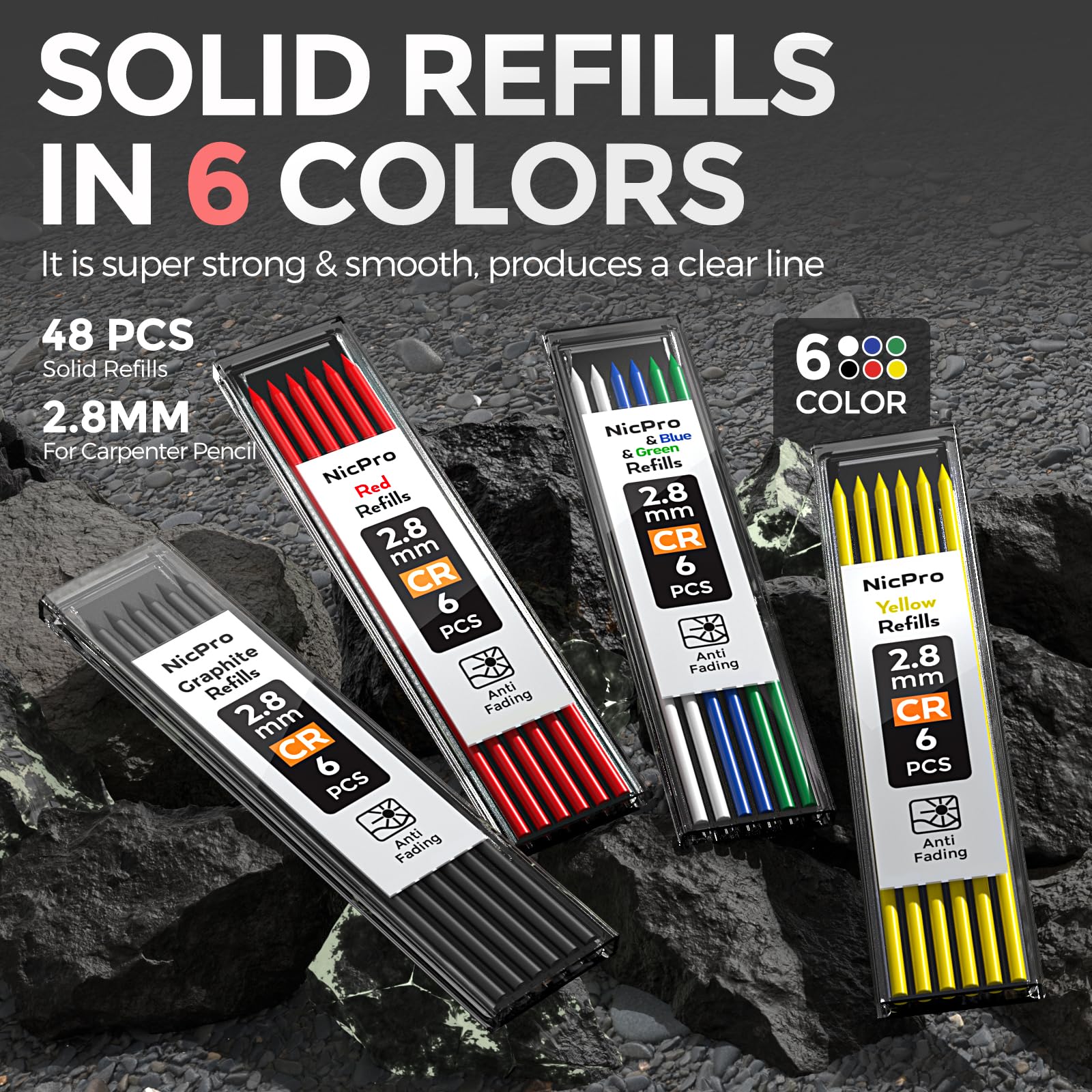 Nicpro 5 pièces crayons chantier avec taille-crayon, porte mines de construction avec 48 recharges, outil de marquage robuste, marqueurs pour trous profonds pour le marquage architectural