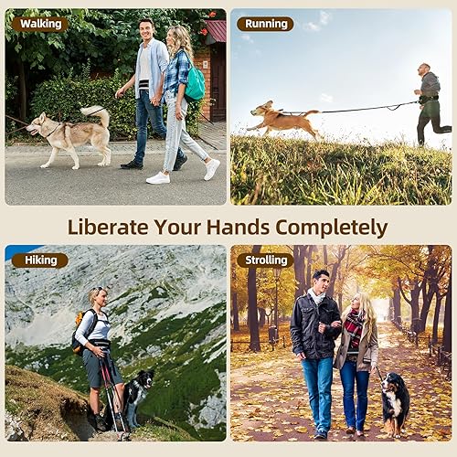 Miniatura 6 de Correa para perro manos libres con bolsa con cremallera, correa elástica reflectante retráctil de doble asa para perros pequeños y medianos, correr,