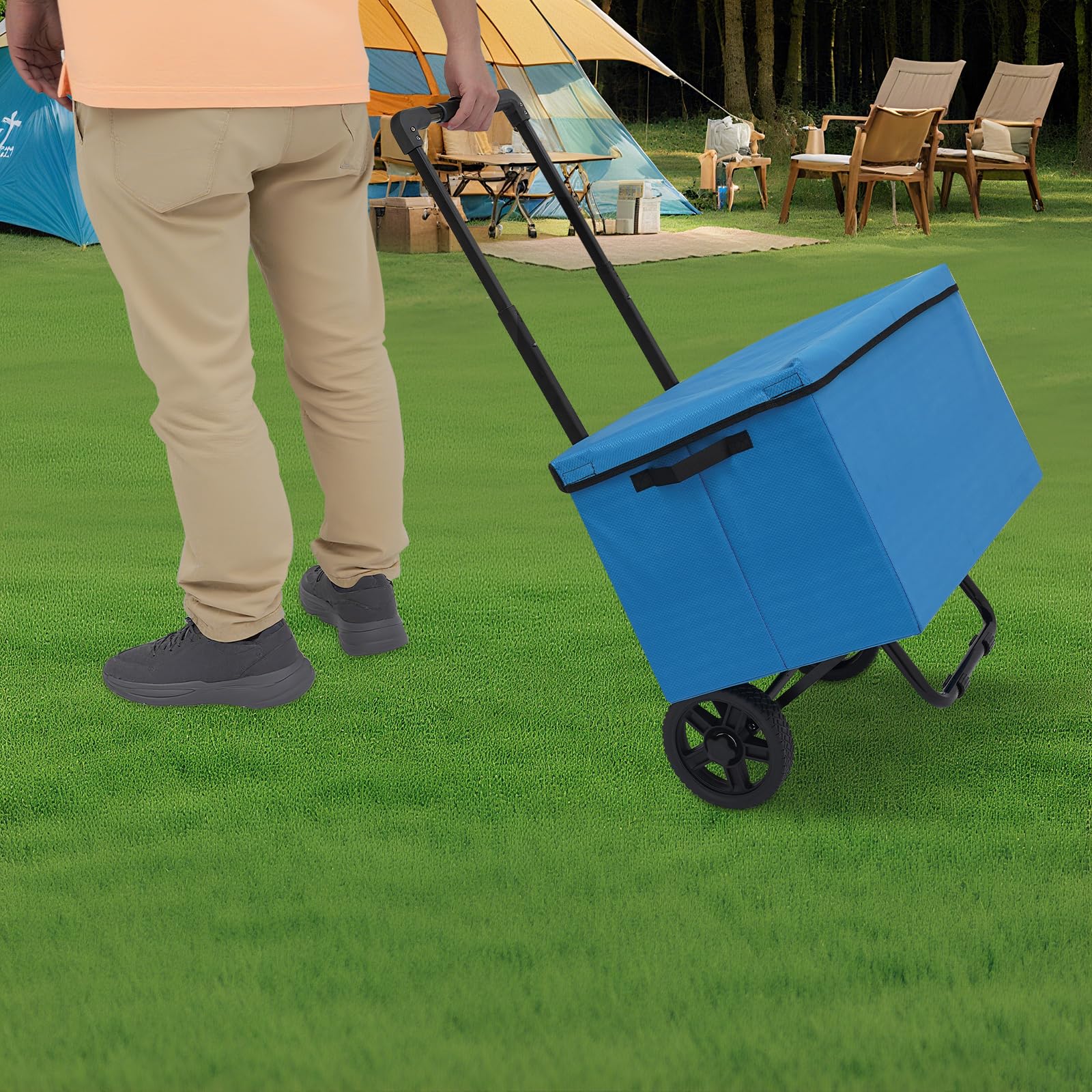 Einkaufstrolley Klappbar, Großer 64L Einkaufswagen mit Abdeckung & Tragfähigkeit 80kg, Leichtlaufräder und Faltbar – Praktischer Shopping Trolley für Supermarkt, Reisen und Alltag