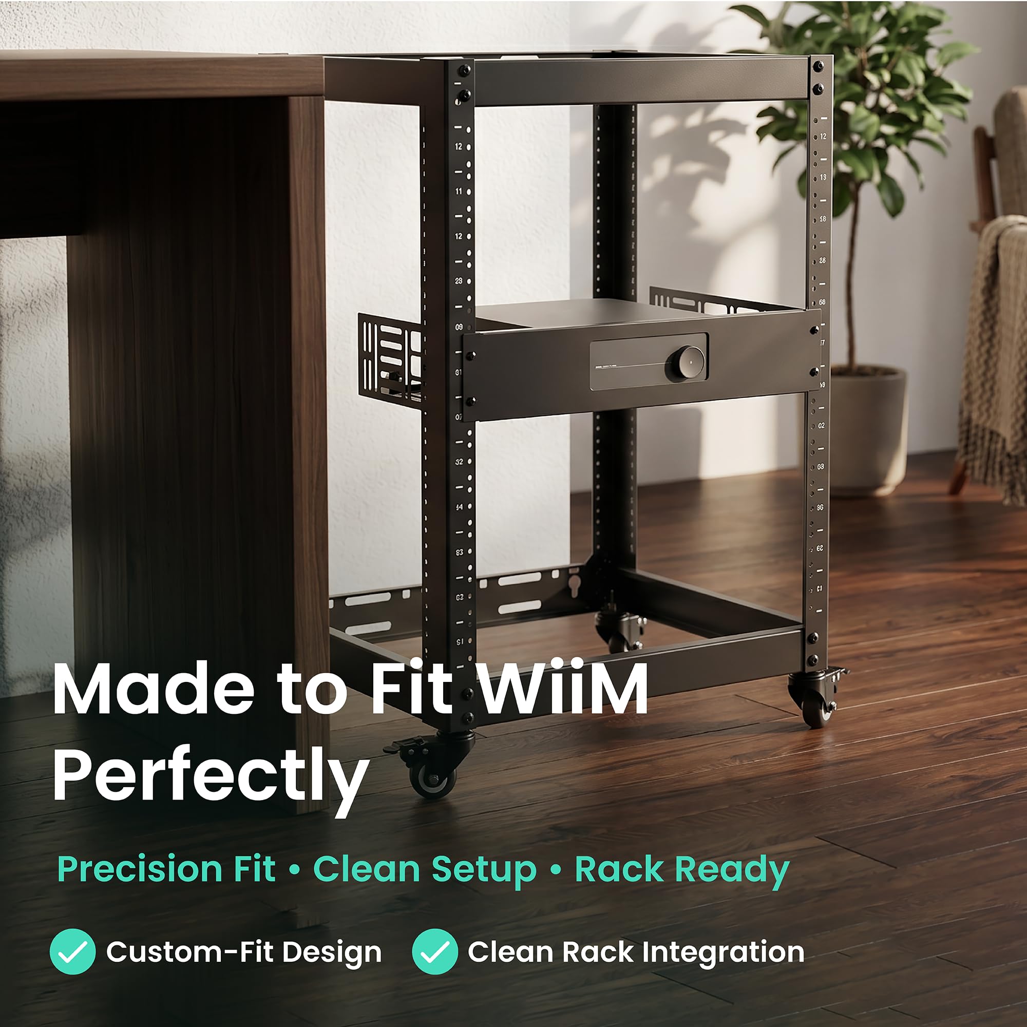 ynVISION.DESIGN Estante de montaje en rack de 2U para WiiM Amp y WiiM Amp Pro | 11 pulgadas de profundidad | Se adapta a estantes estándar de AV, audio y servidor de 19 pulgadas | Capacidad para 1 Amp