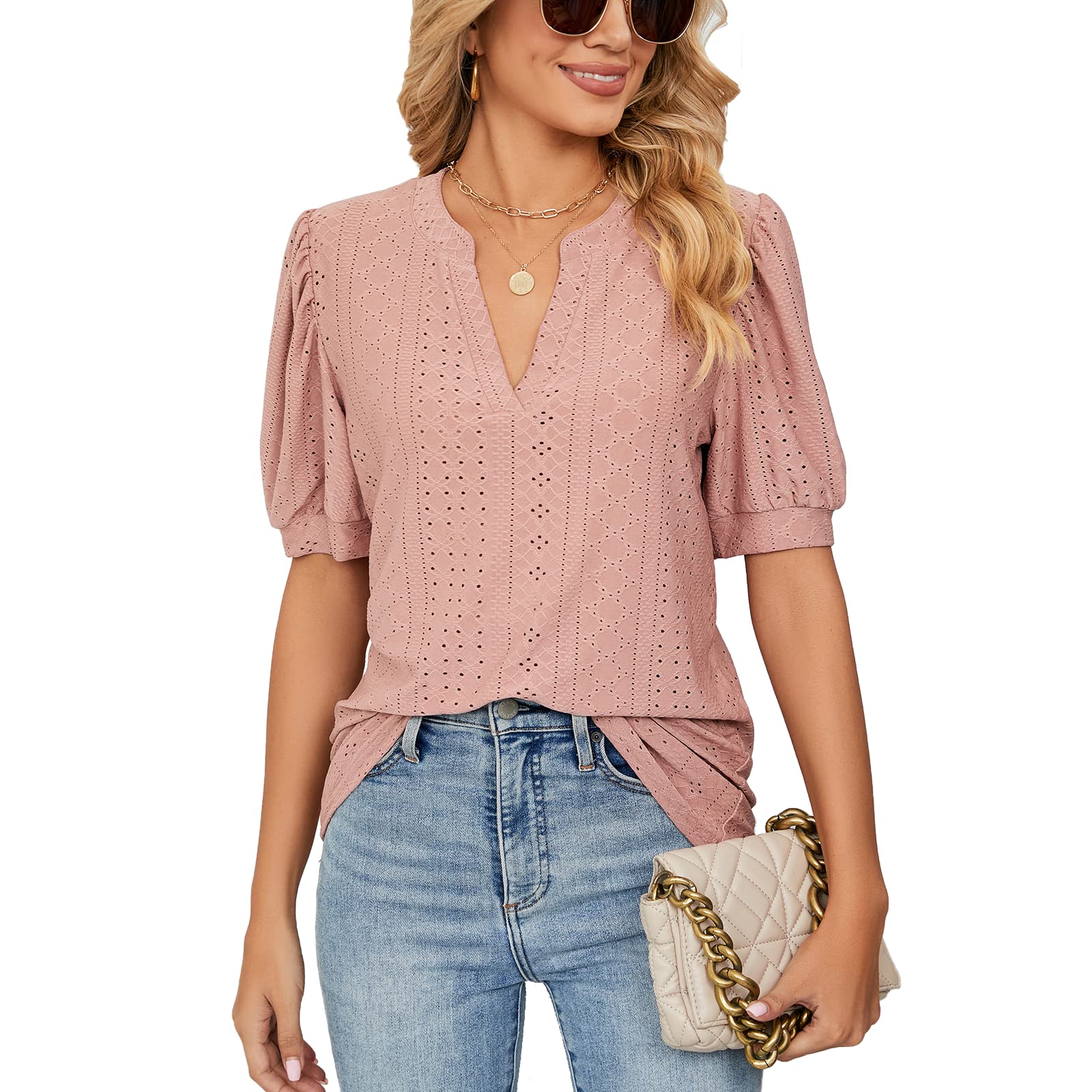 Decorie Bluse Damen Sommer Tshirt V Ausschnitt Kurzarm Damen Oberteile Elegant Damenblusen Casual Blusenshirt Tunika