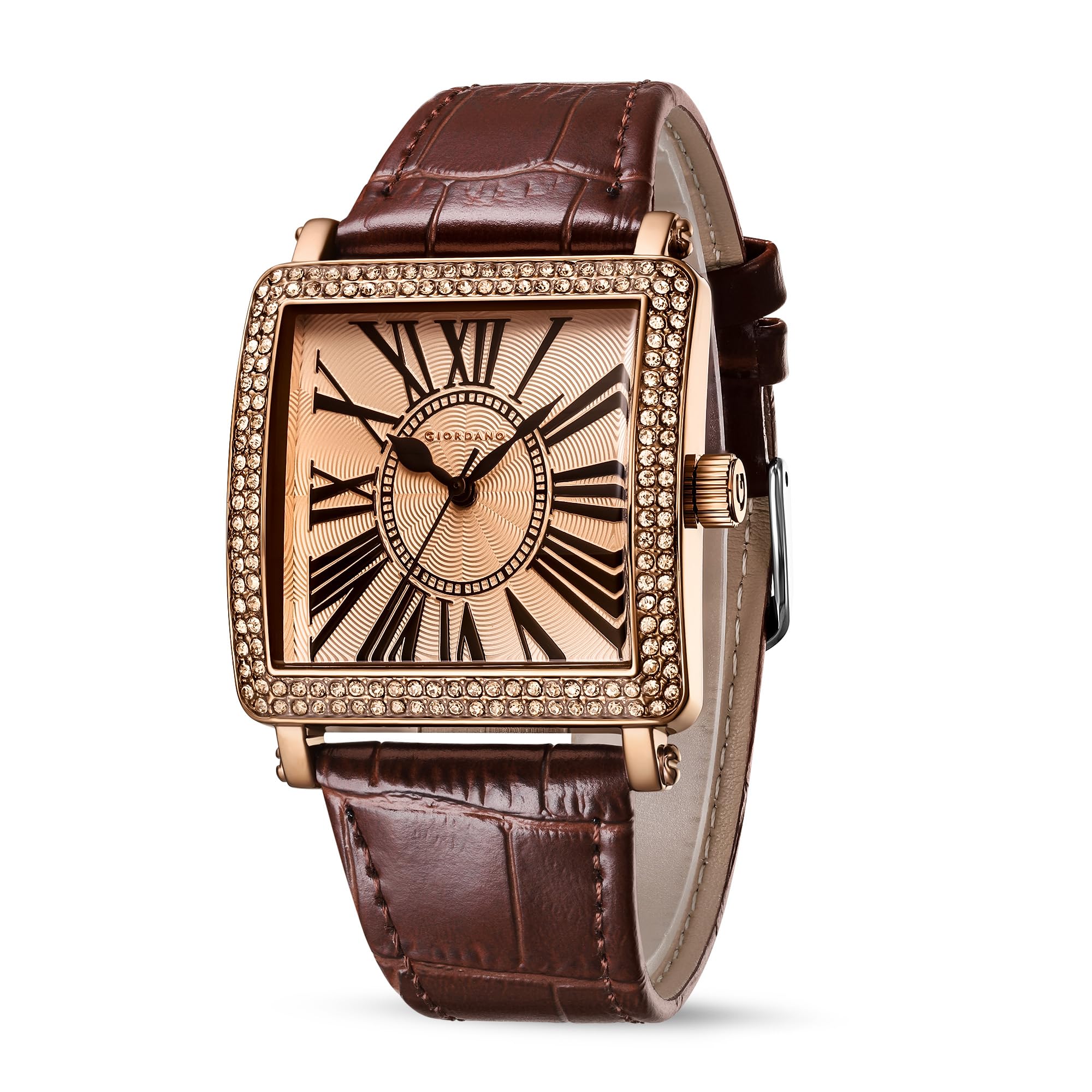 Elegant Watch for Women – Crystal-Studded Square Dial, Leather Band, Roman Numeral Dial-image-49