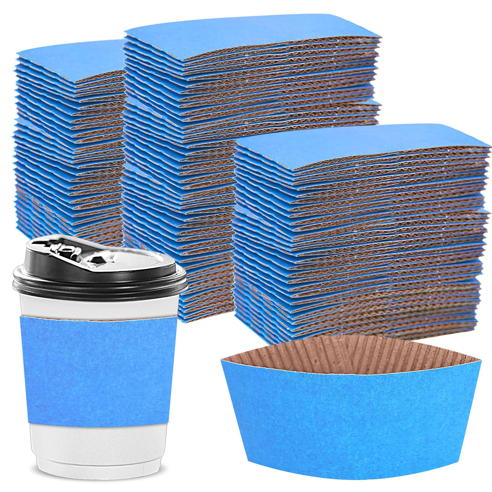 Disposable Coffee Cup Sleeves Corrugated Kraft Paper Coffee Cup Sleeves Holder Protective Insulated Heat Espresso ForHot Drinks 8-24oz (Baby Blue, 100 Pcs)